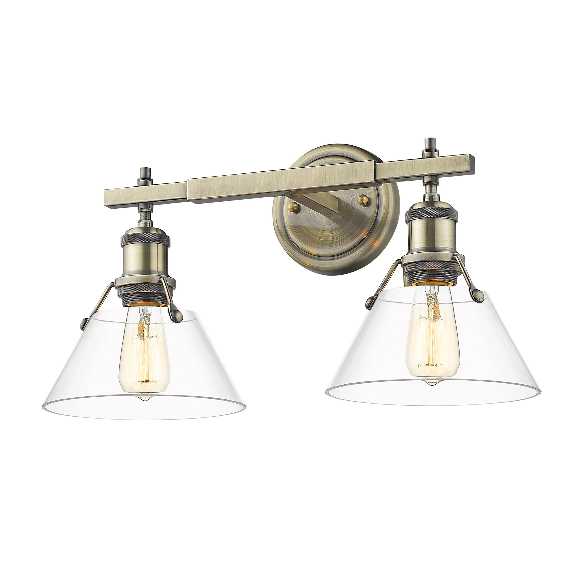 Orwell 2-light Vanity in Aged Brass and Clear Glass
