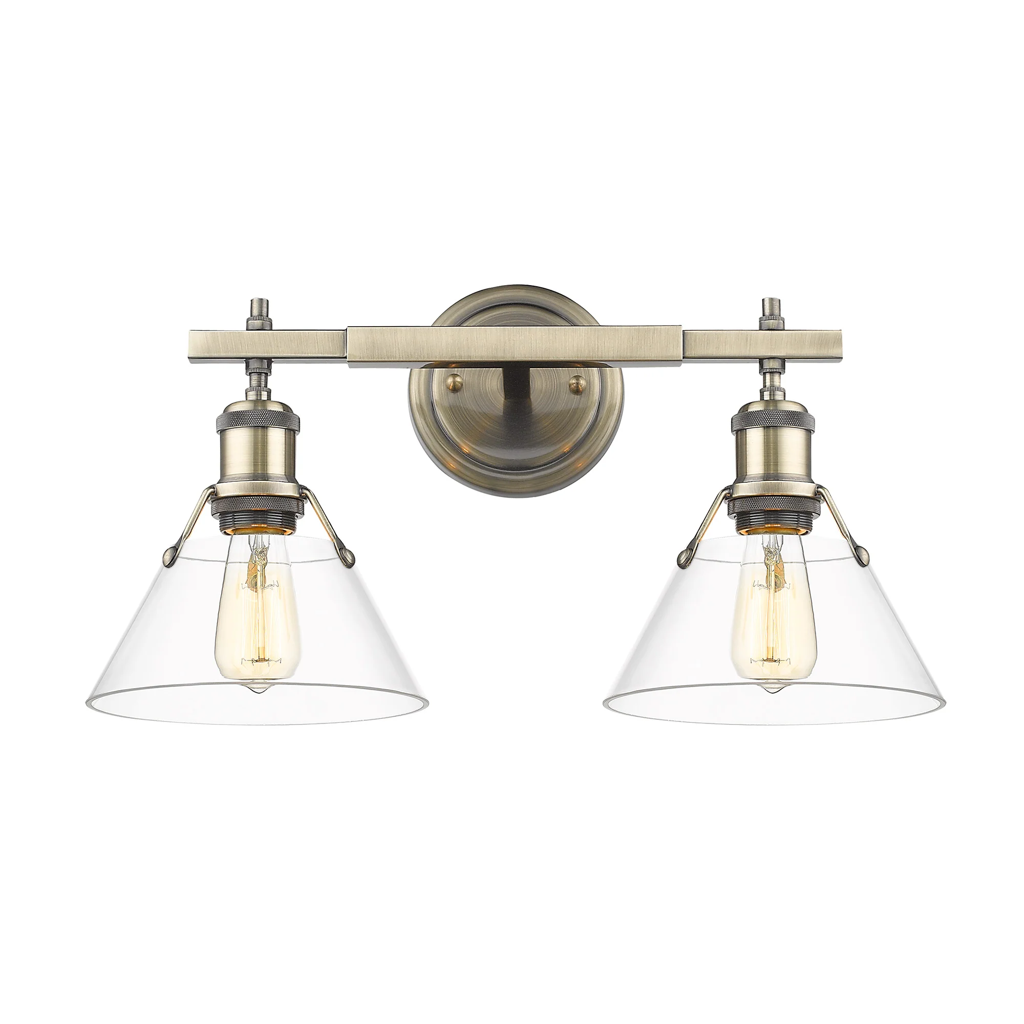 Orwell 2-light Vanity in Aged Brass and Clear Glass - Image 2