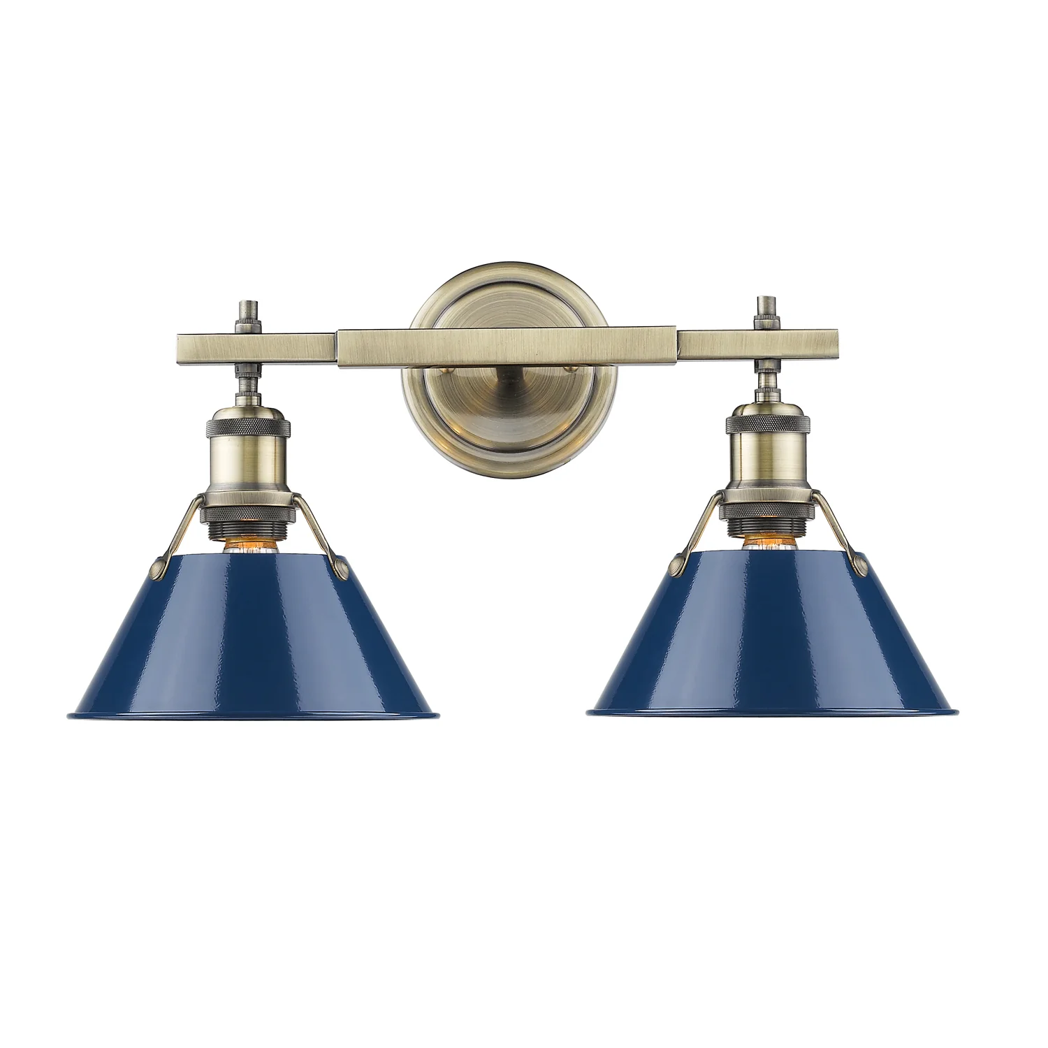 Orwell 2-light Vanity in Aged Brass and Navy Blue shade - Image 2