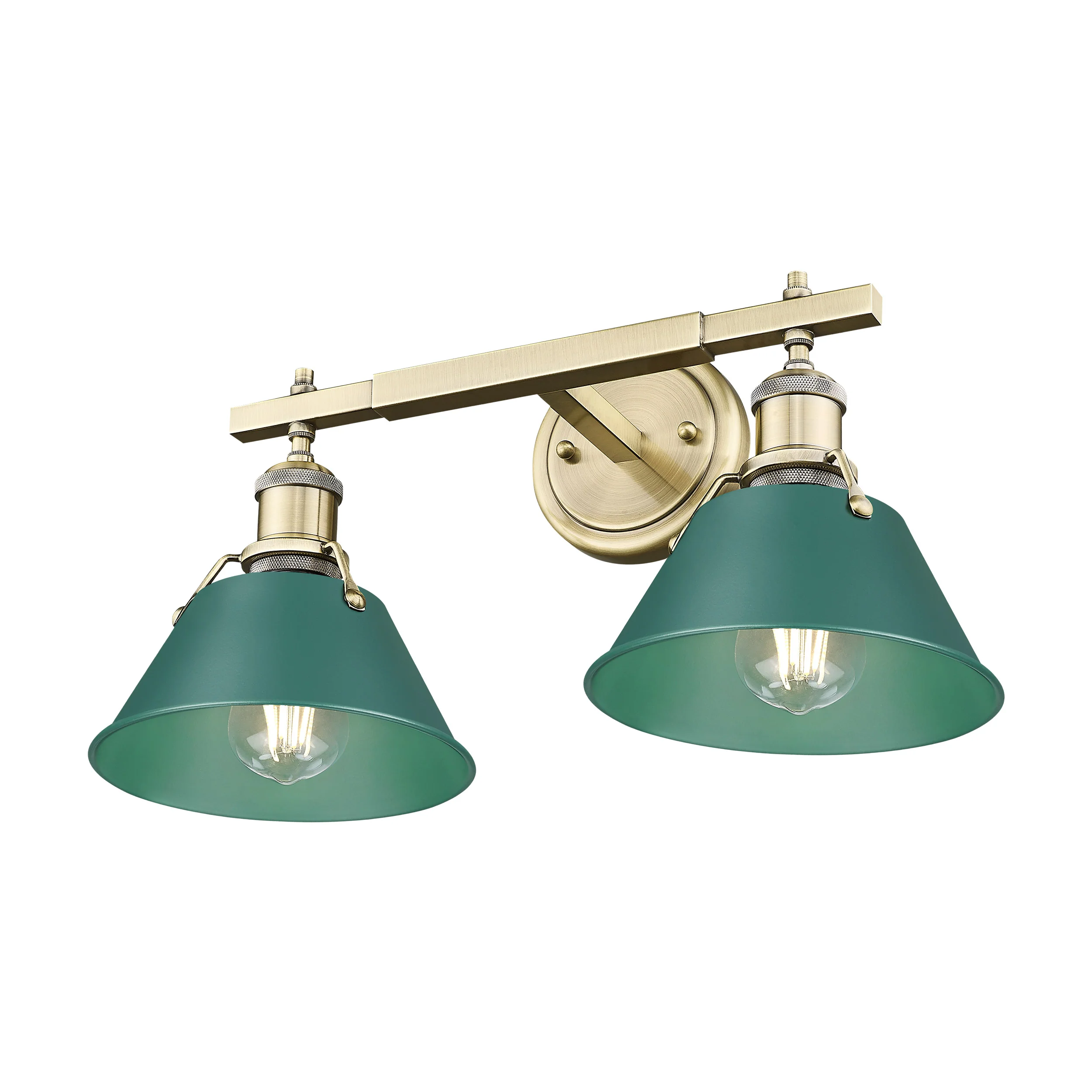 Orwell 2-light Vanity in Aged Brass and Pine Green shade