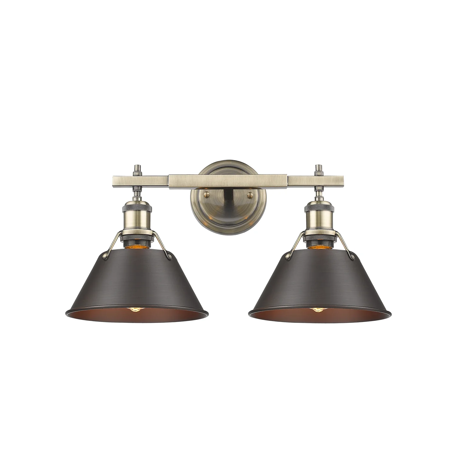 Orwell 2-light Vanity in Aged Brass and Rubbed Bronze shade