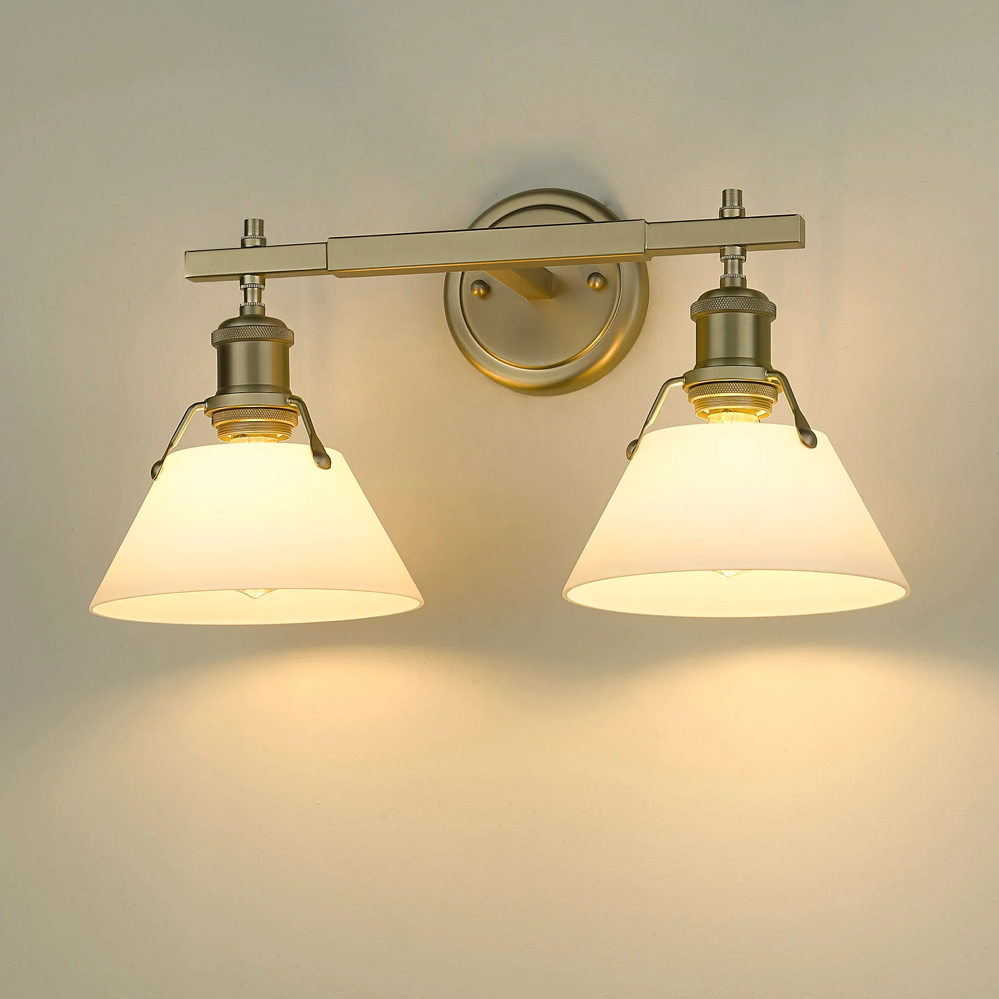 Orwell 2-light Vanity in Brushed Champagne Brass and Opal Glass - Image 3