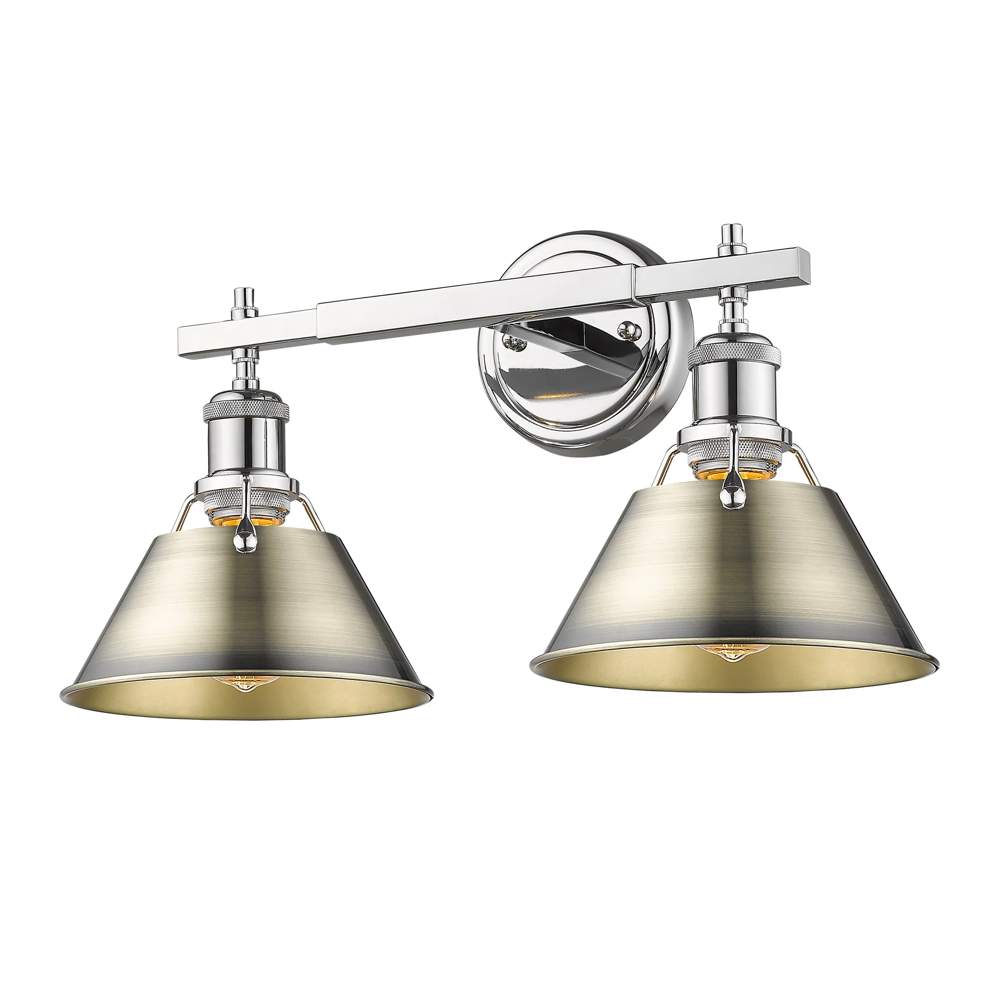 Orwell 2-light Vanity in Chrome and Aged Brass shade