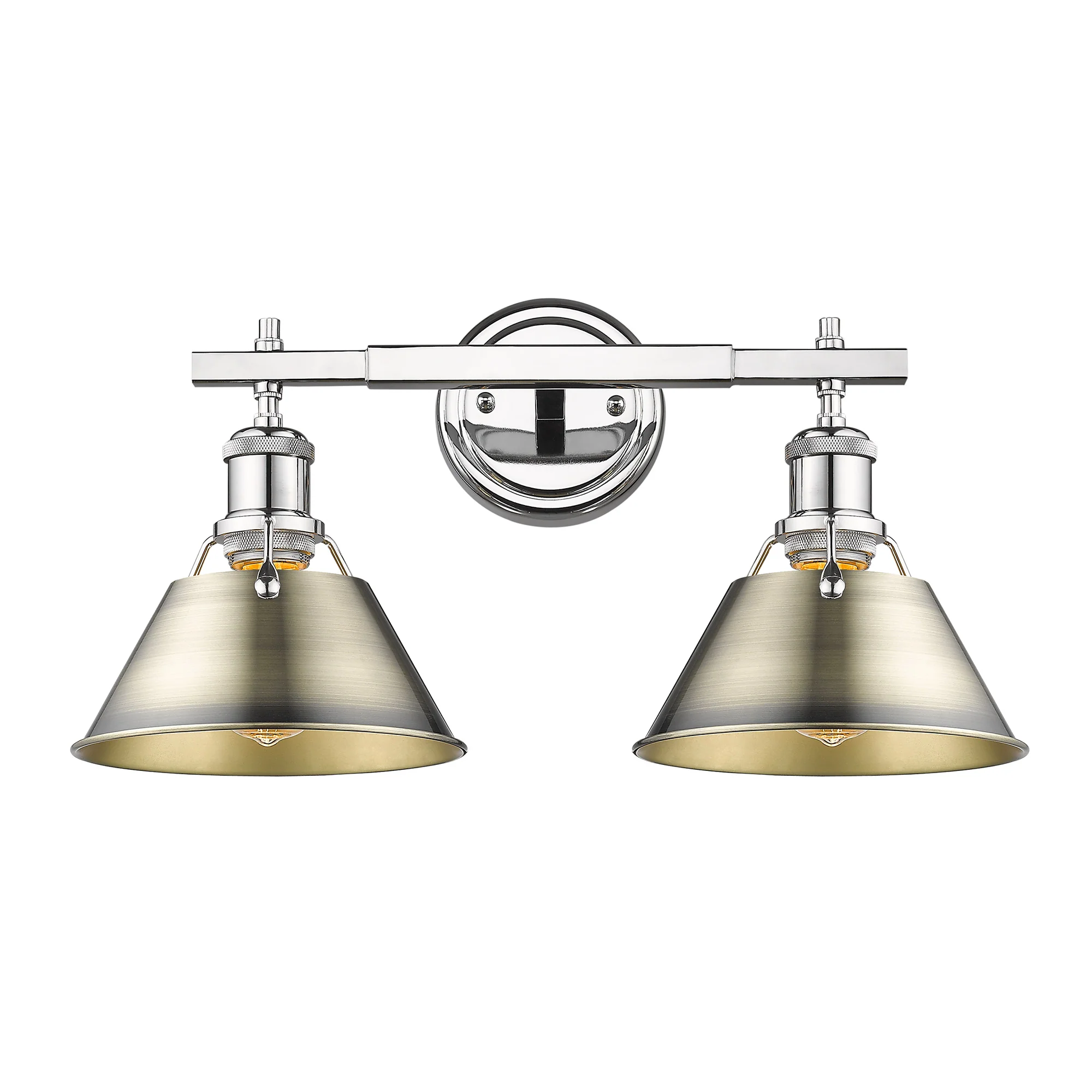Orwell 2-light Vanity in Chrome and Aged Brass shade - Image 2