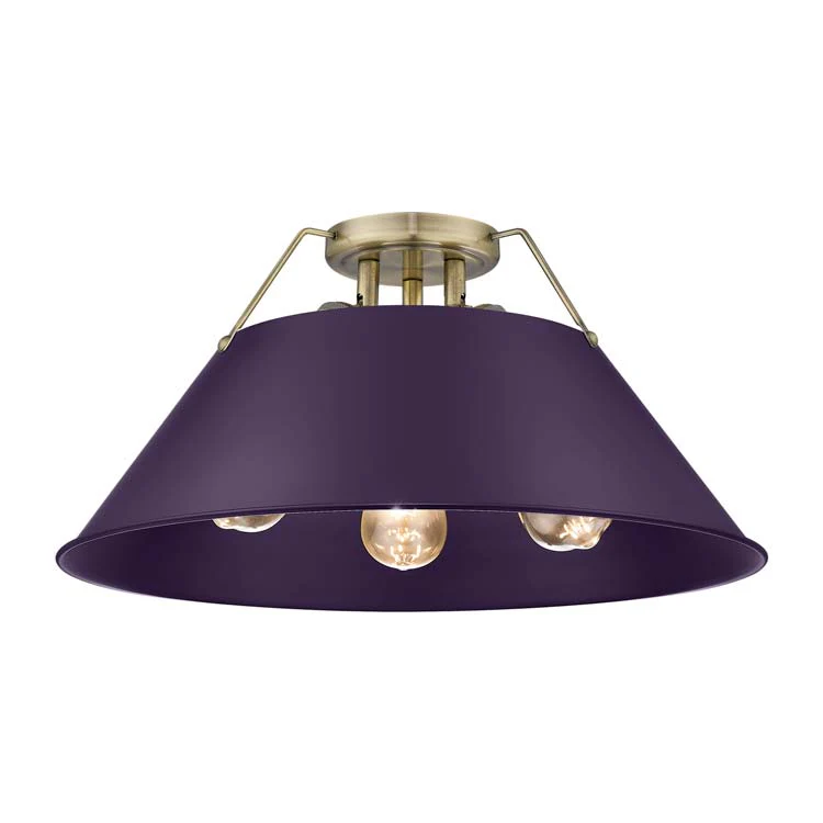 Orwell 3-light Flush Mount in Aged Brass and Exotic Purple shade