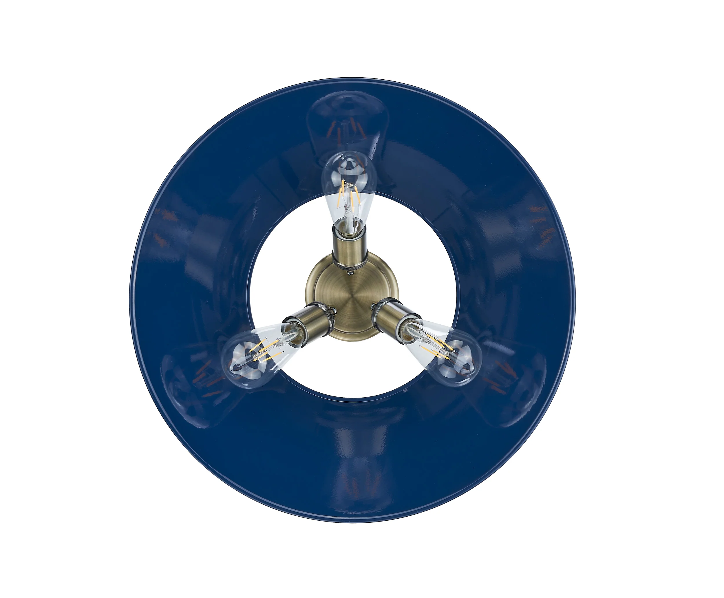 Orwell 3-light Flush Mount in Aged Brass and Navy Blue shade - Image 2