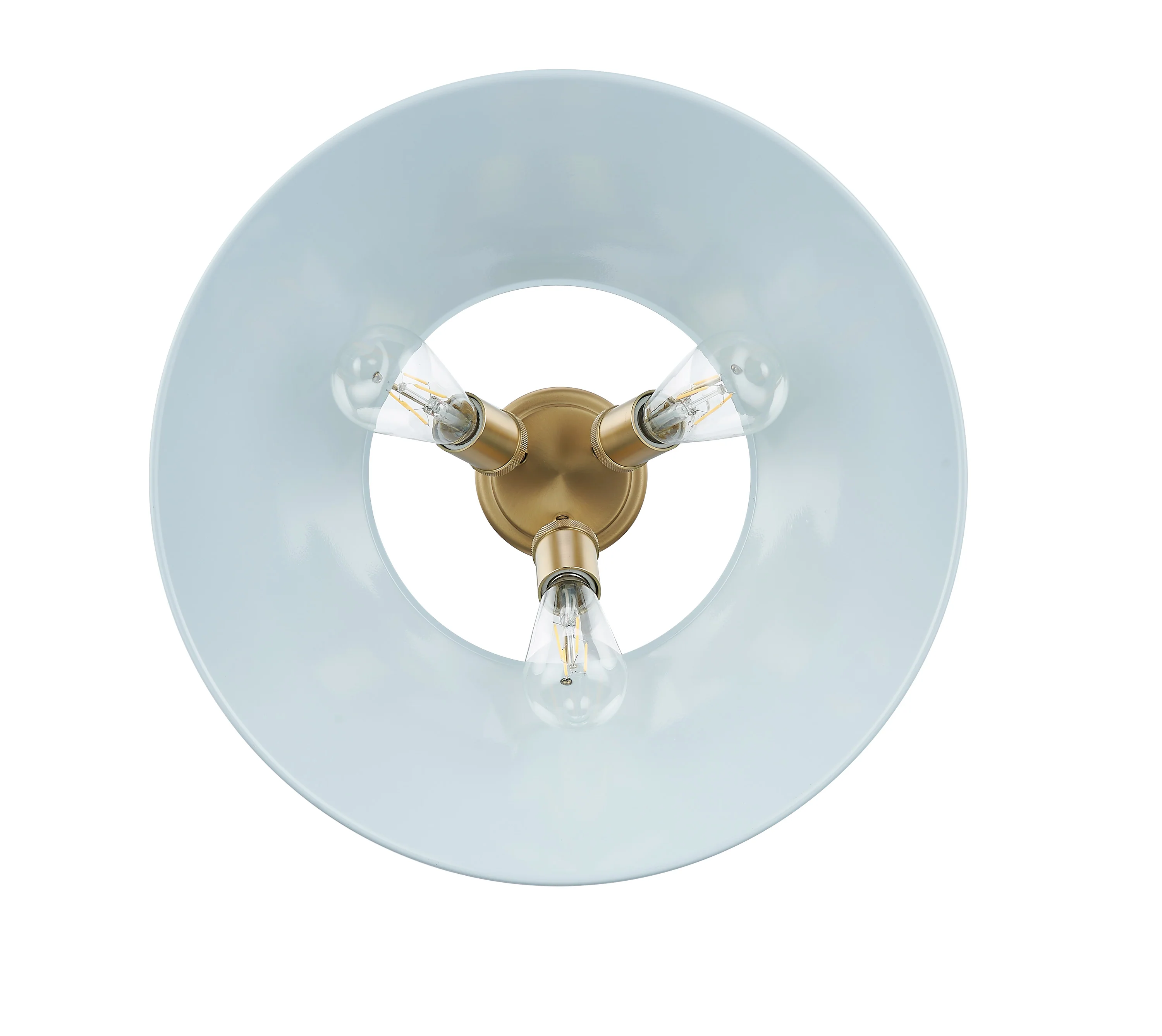 Orwell 3-light Flush Mount in Brushed Champagne Brass and Dusky Blue shade - Image 2