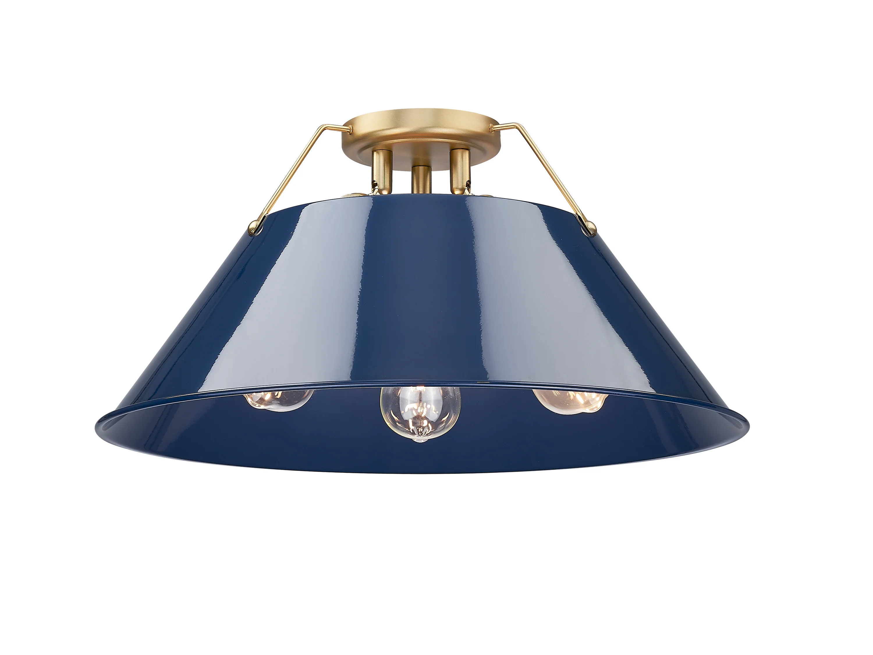 Orwell 3-light Flush Mount in Brushed Champagne Brass and Navy Blue shade