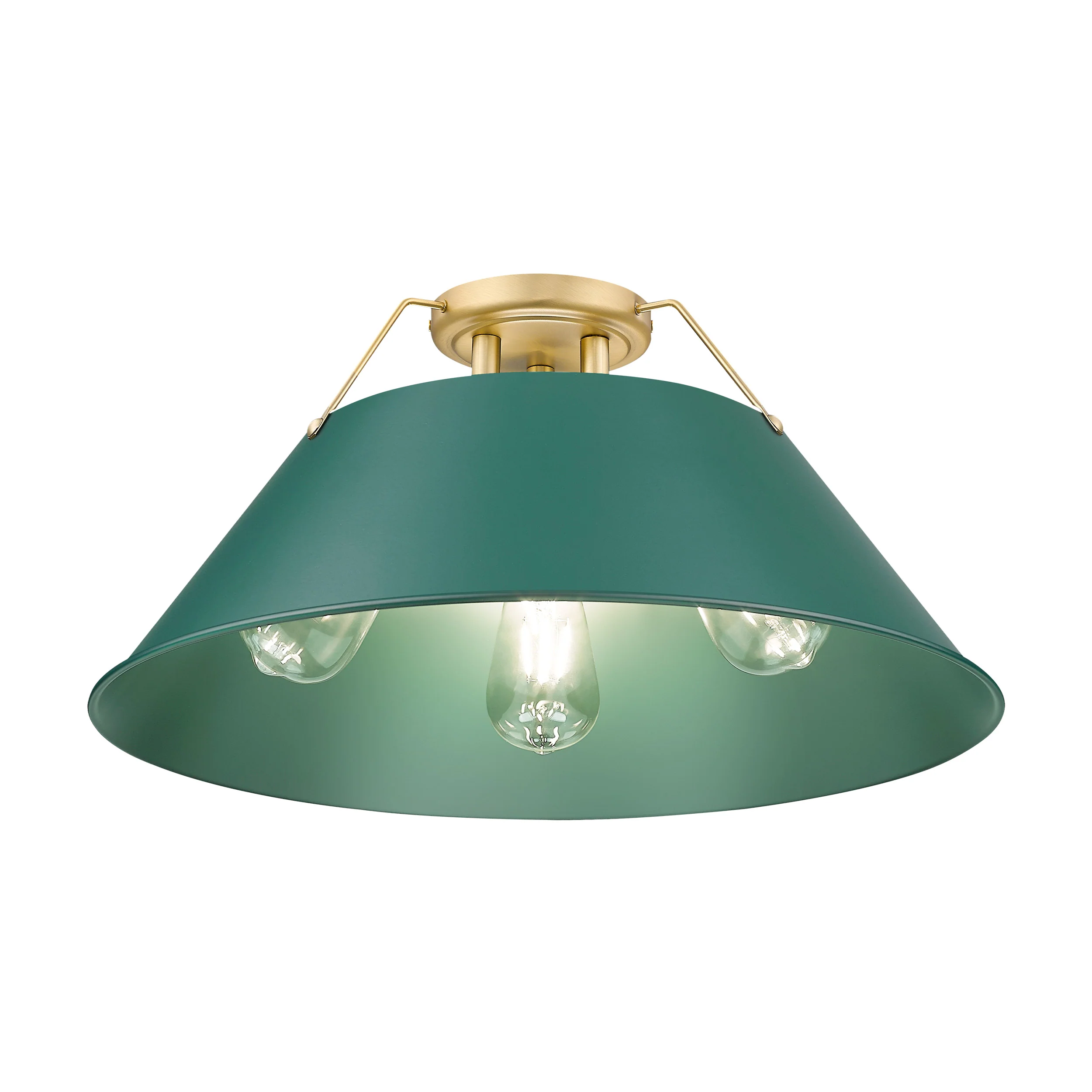 Orwell 3-light Flush Mount in Brushed Champagne Brass and Pine Green shade