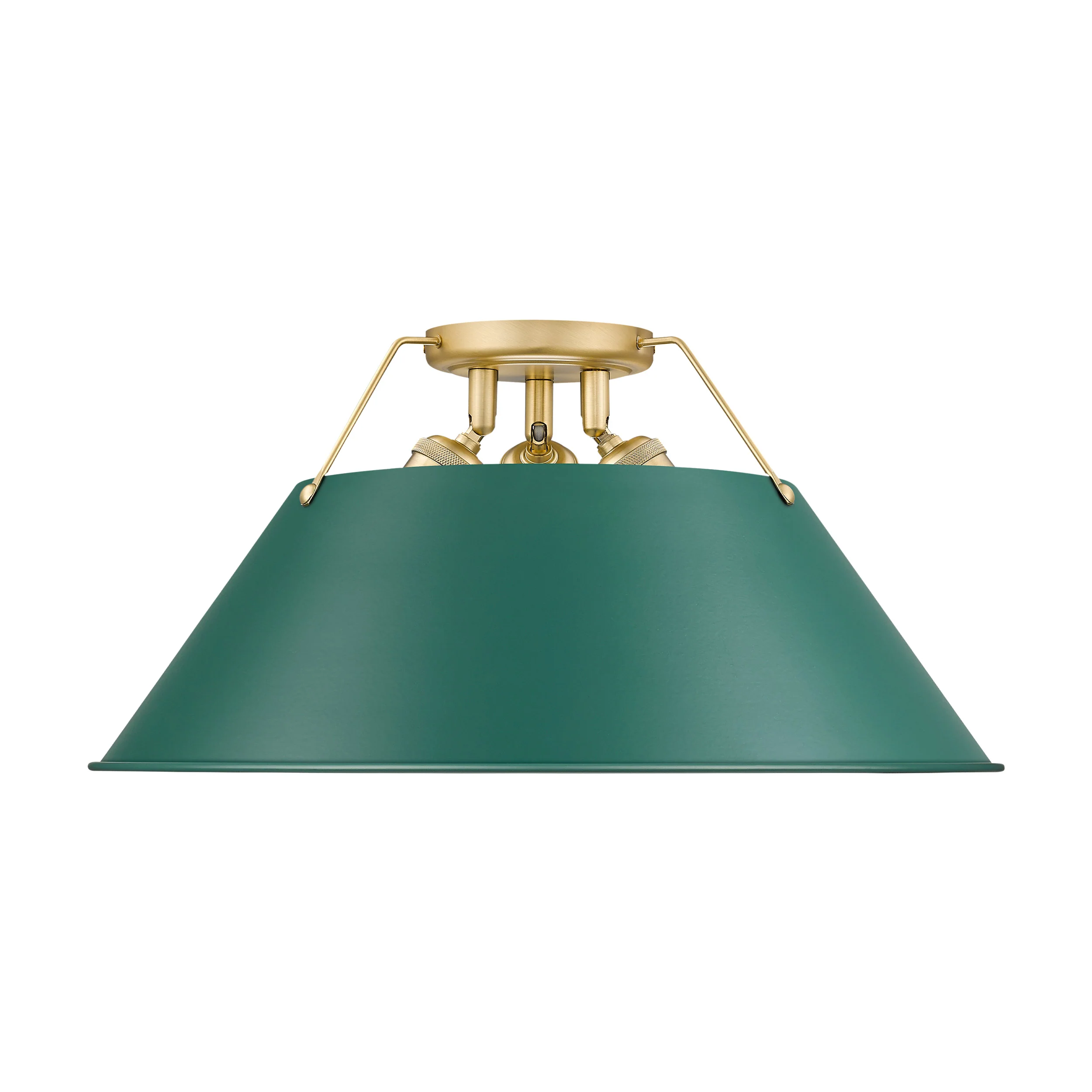 Orwell 3-light Flush Mount in Brushed Champagne Brass and Pine Green shade - Image 2