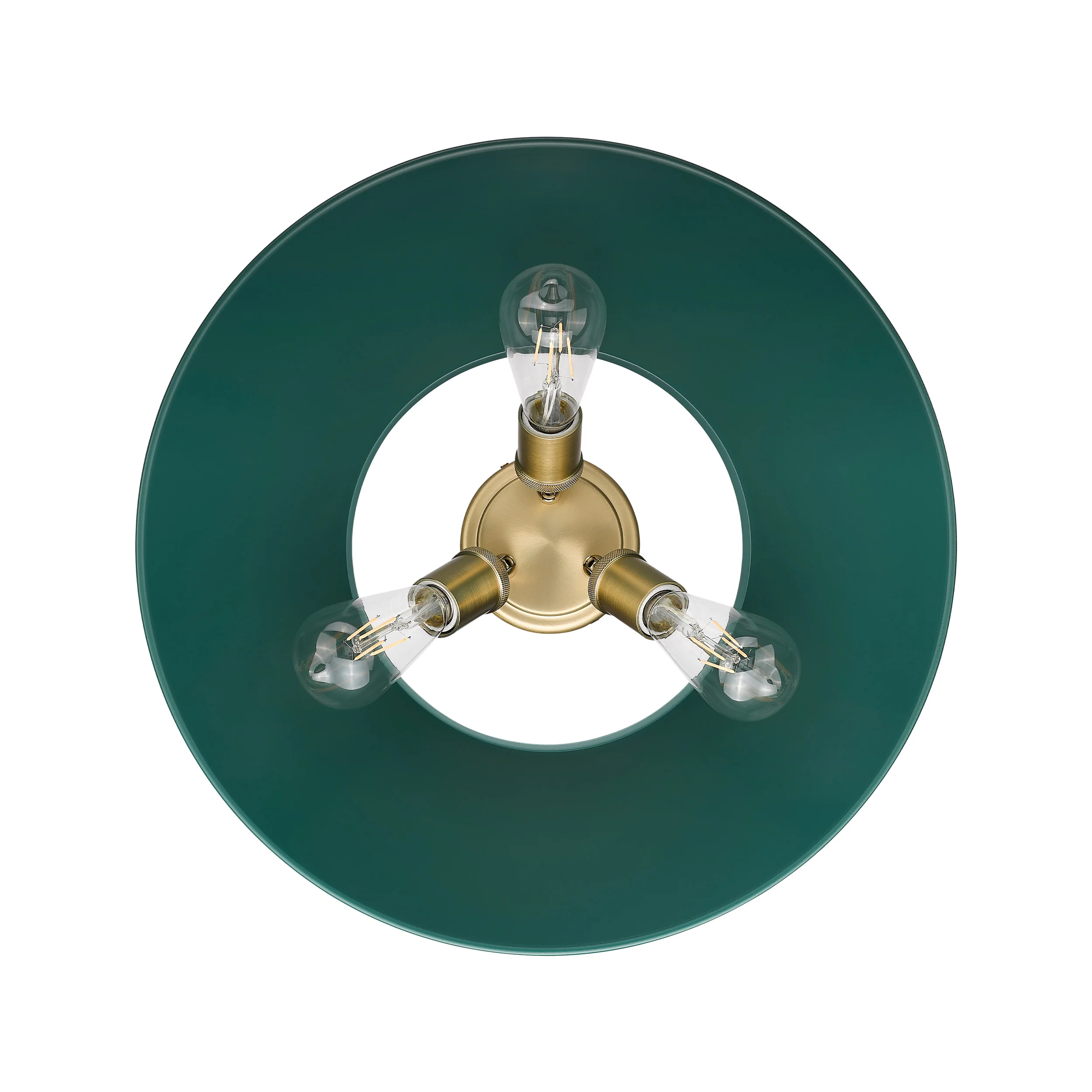 Orwell 3-light Flush Mount in Brushed Champagne Brass and Pine Green shade - Image 4