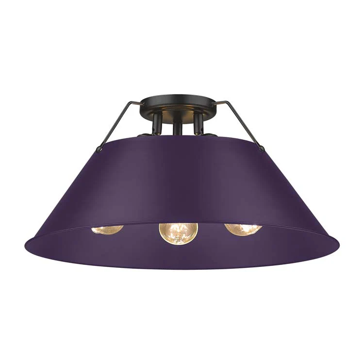 Orwell 3-light Flush Mount in Matte Black and Exotic Purple shade