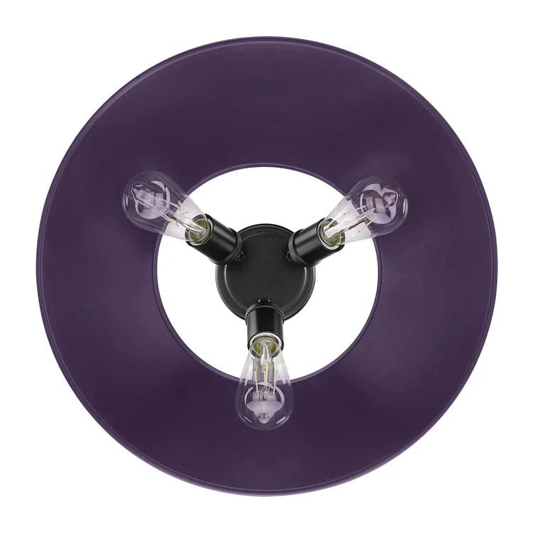 Orwell 3-light Flush Mount in Matte Black and Exotic Purple shade - Image 2
