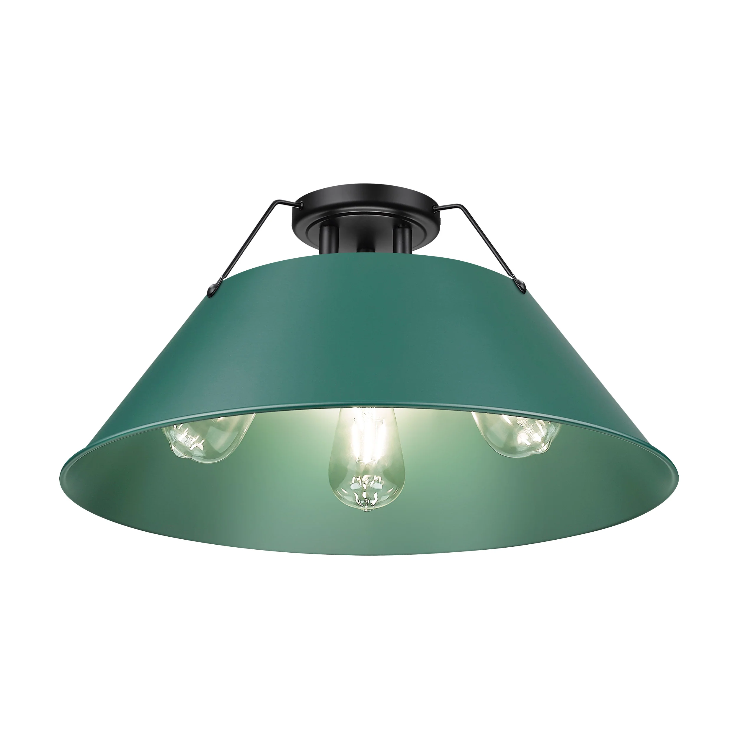 Orwell 3-light Flush Mount in Matte Black and Pine Green shade