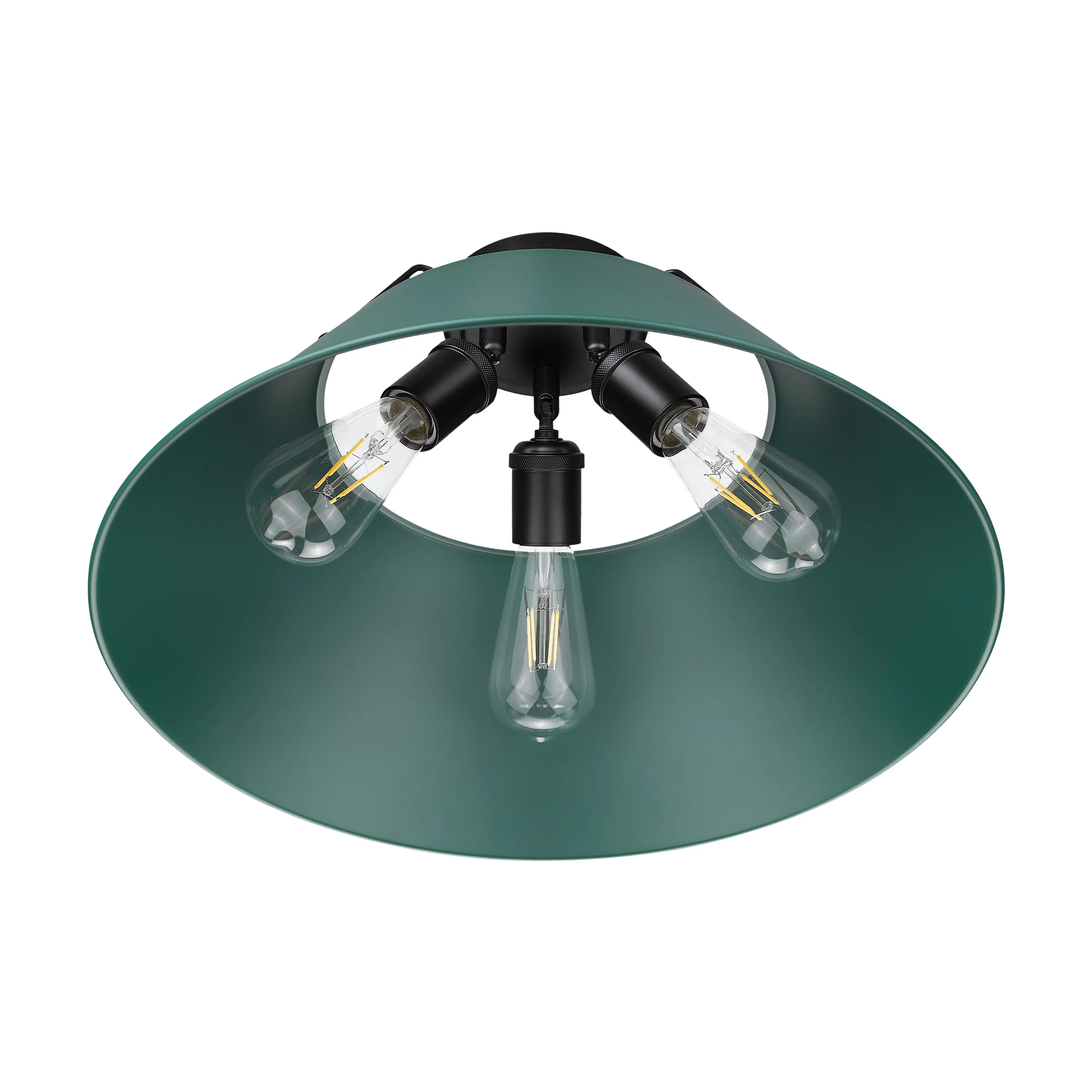 Orwell 3-light Flush Mount in Matte Black and Pine Green shade - Image 4