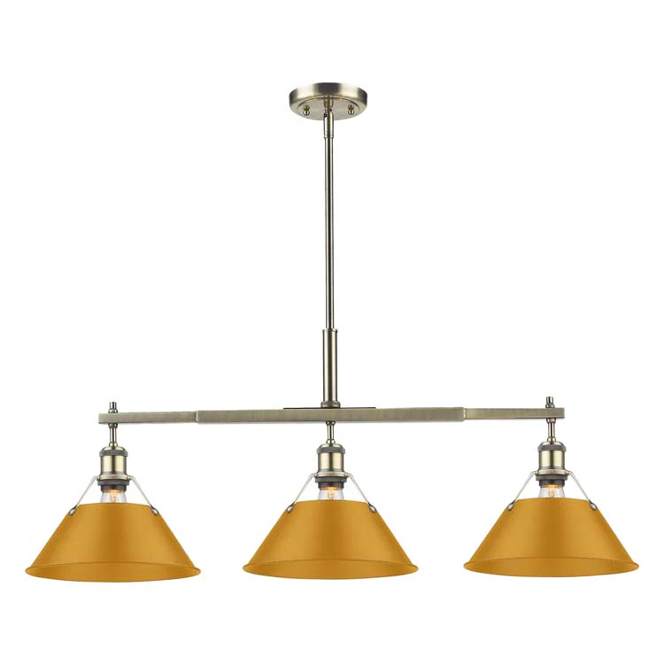 Orwell 3-light Island Light in Aged Brass and Auric Yellow shade