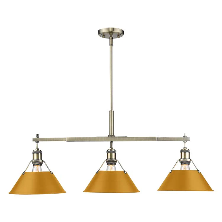 Orwell 3-light Island Light in Aged Brass and Auric Yellow shade - Image 2