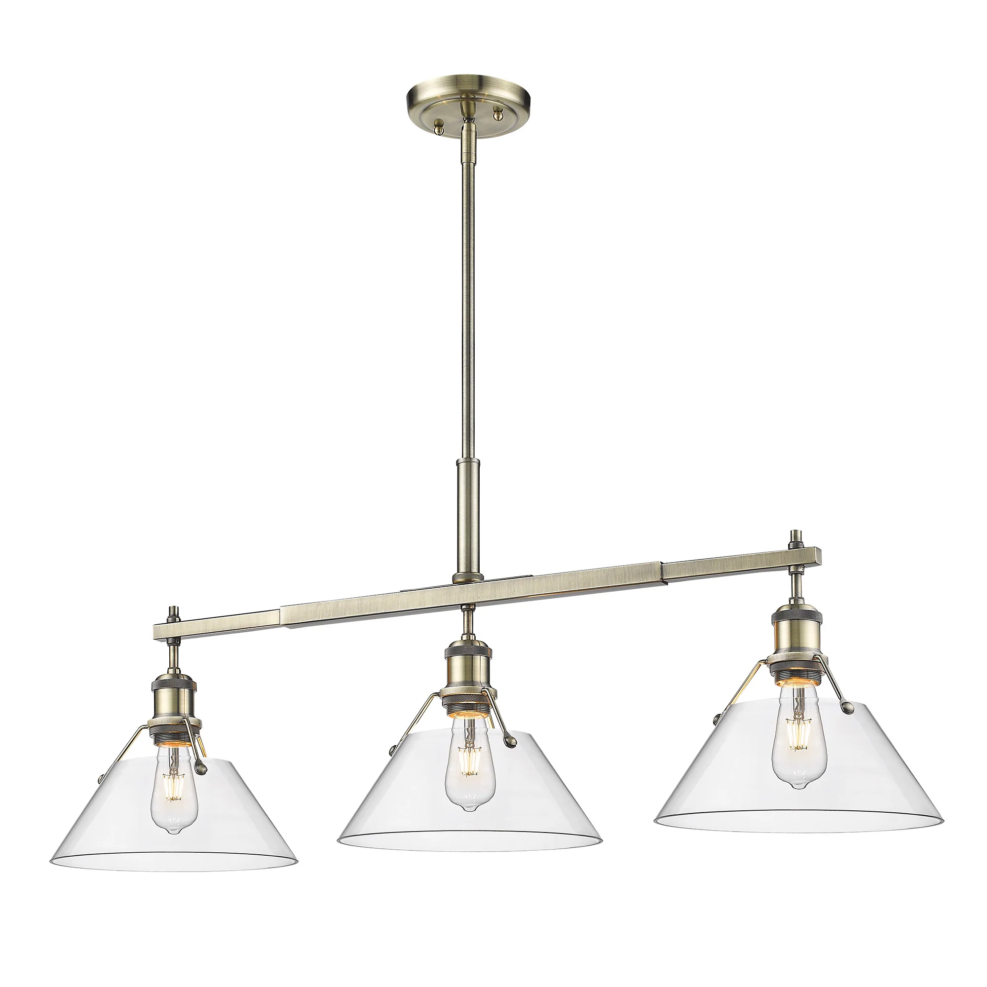Orwell 3-light Island Light in Aged Brass and Clear Glass