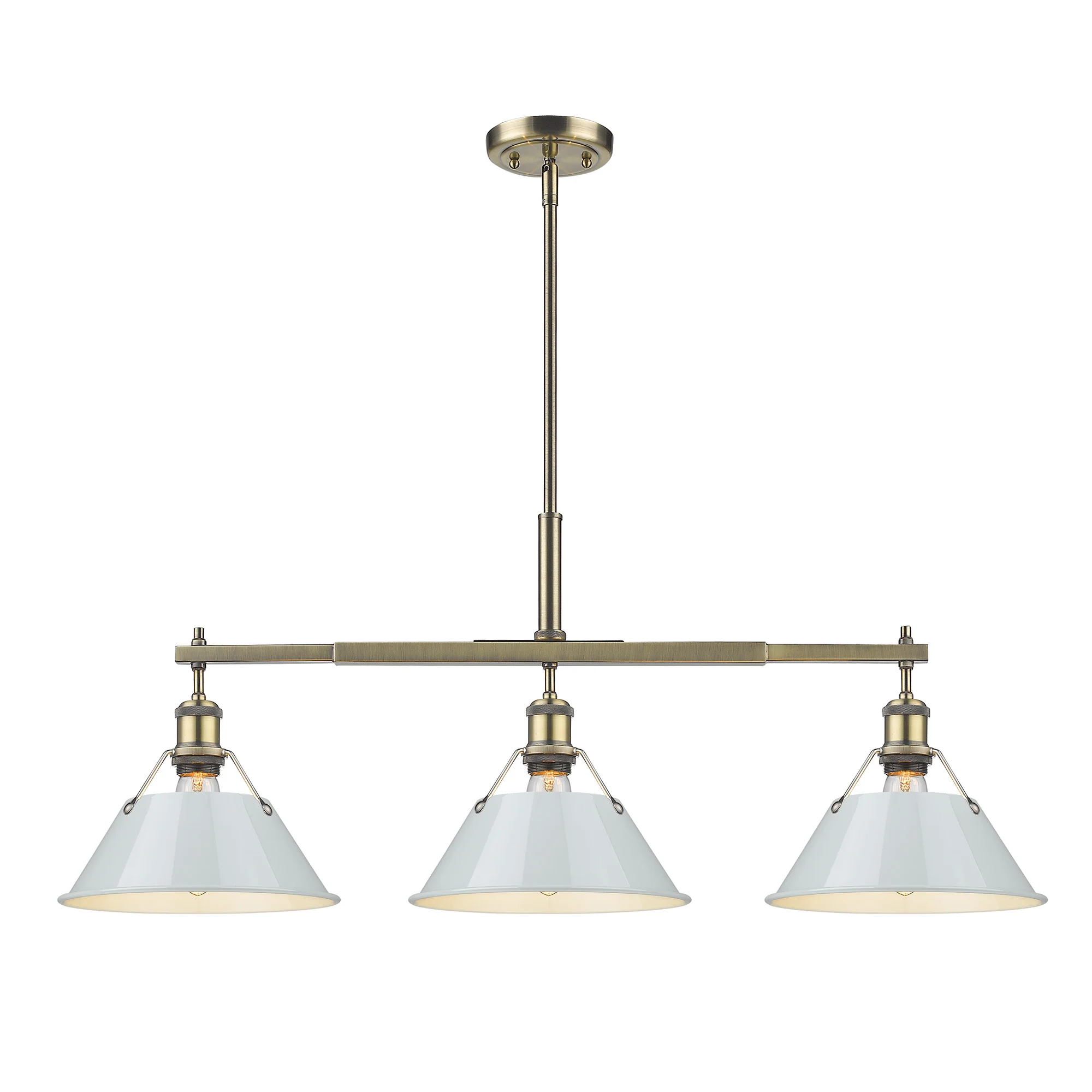 Orwell 3-light Island Light in Aged Brass and Dusky Blue shade - Image 2