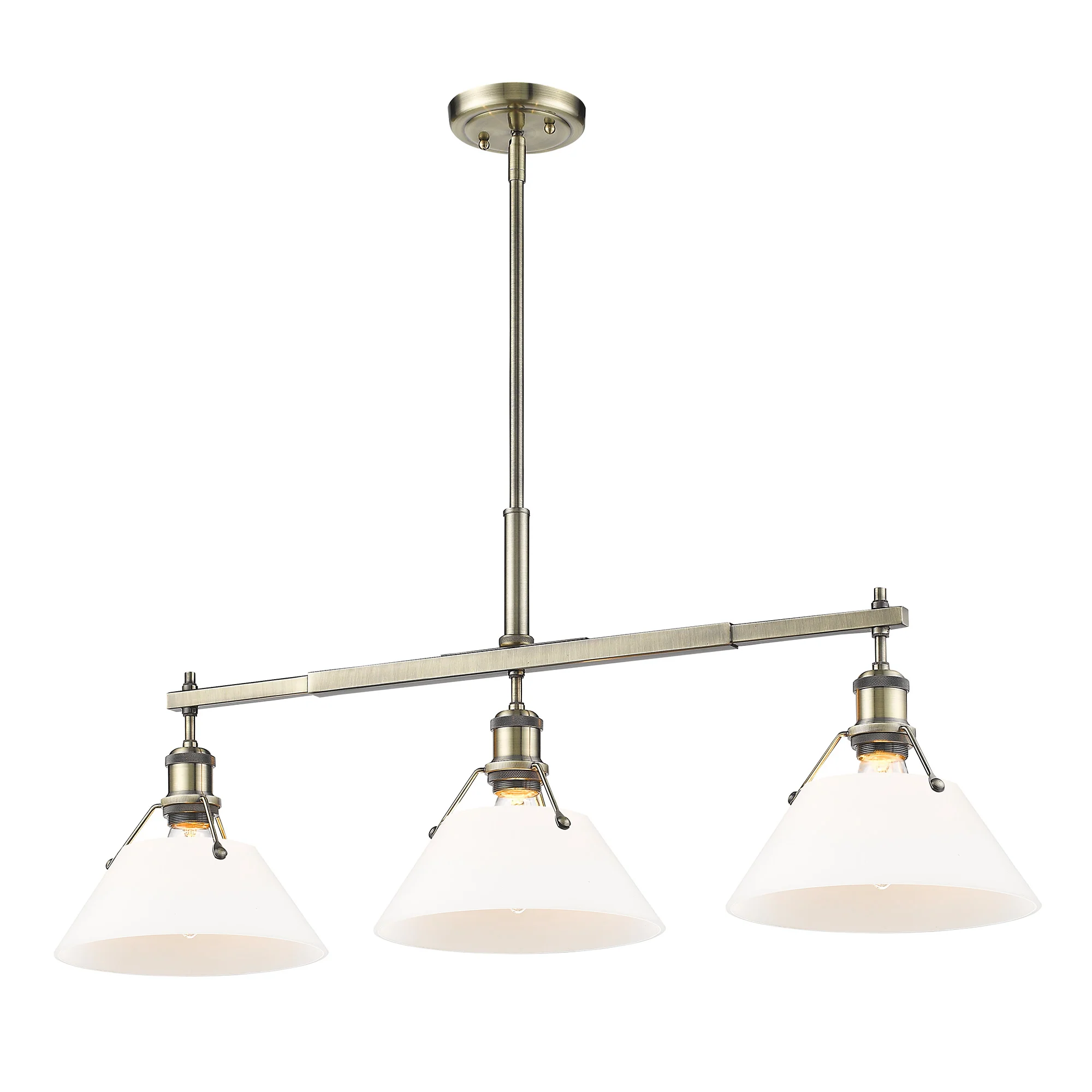 Orwell 3-light Island Light in Aged Brass and Opal Glass