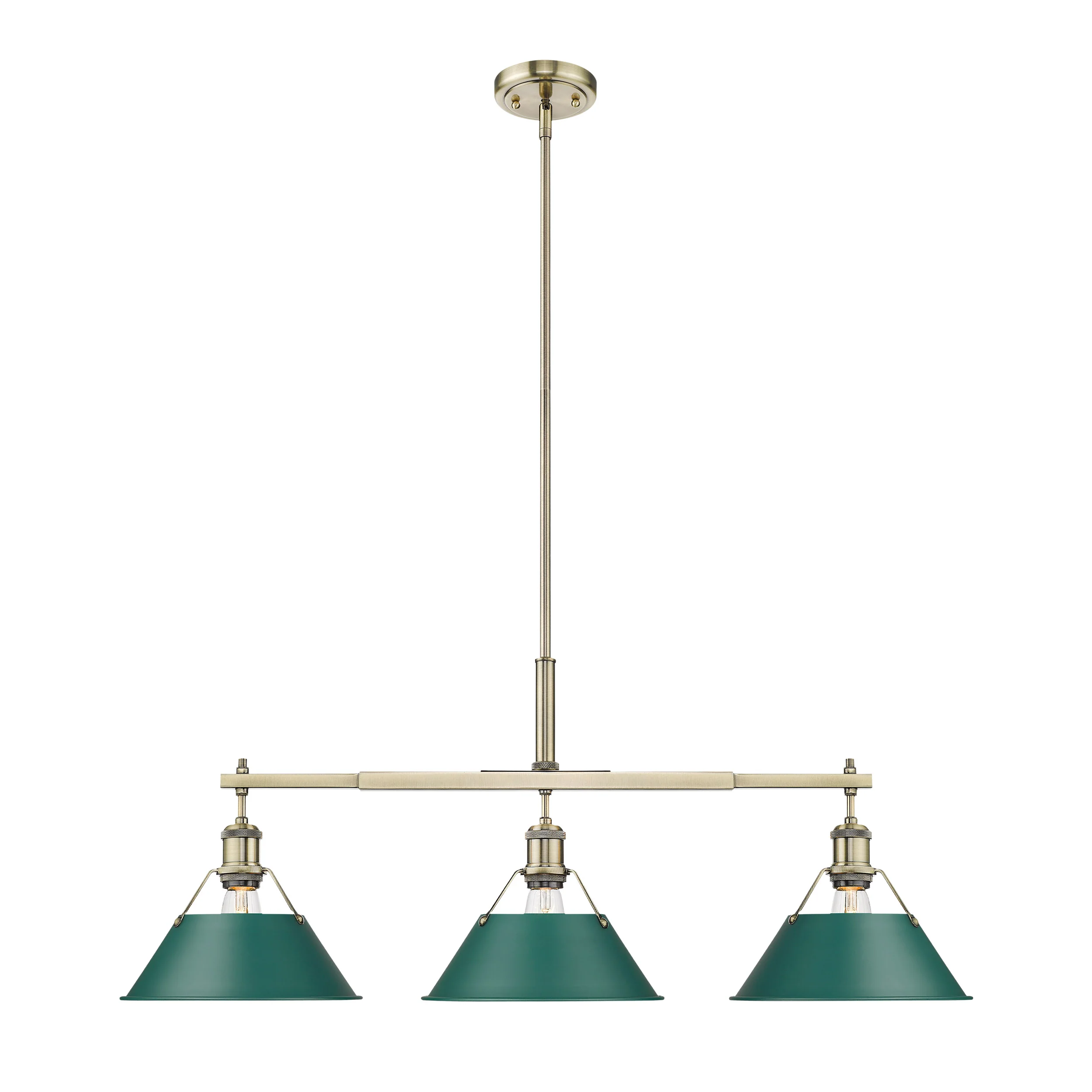 Orwell 3-light Island Light in Aged Brass and Pine Green shade