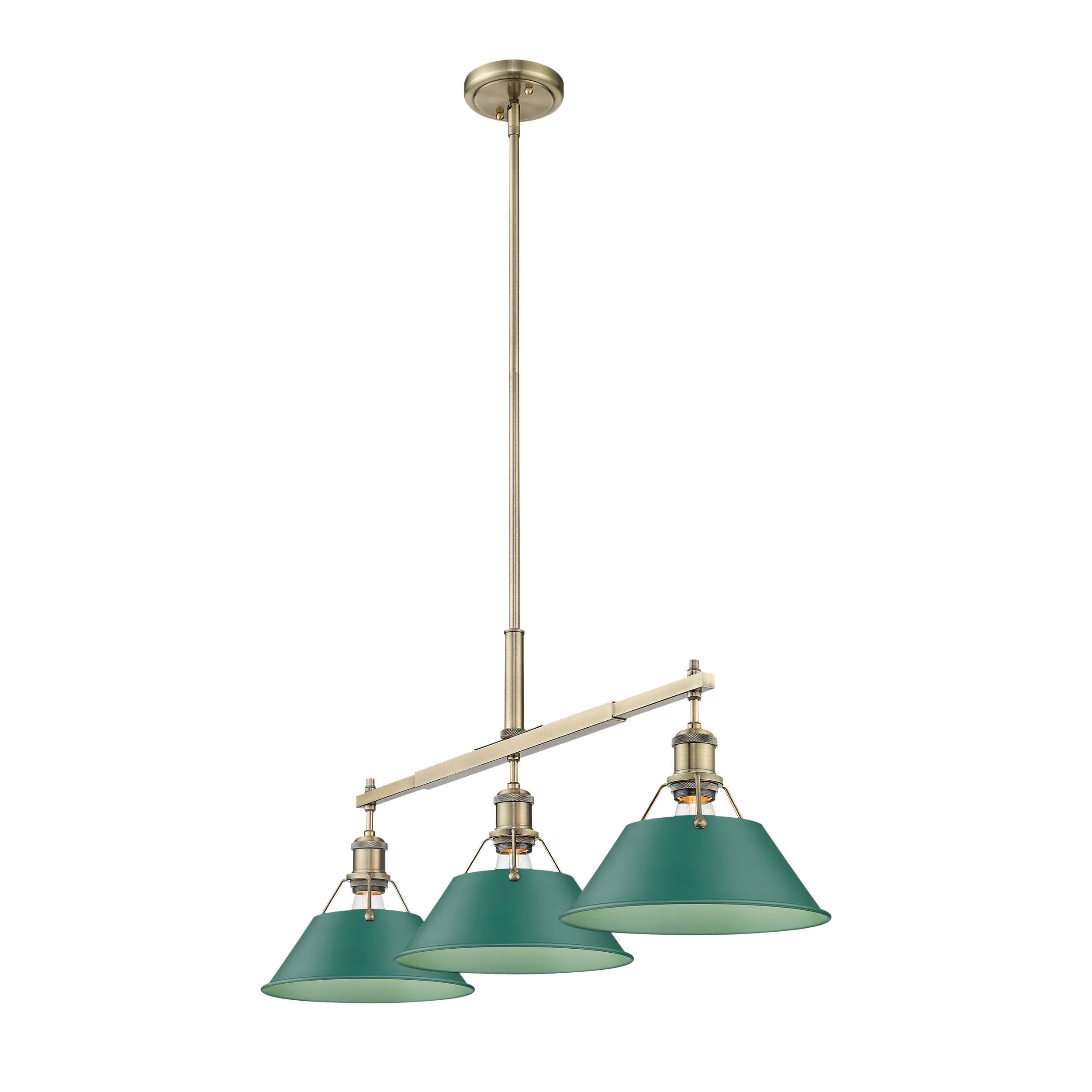 Orwell 3-light Island Light in Aged Brass and Pine Green shade - Image 2