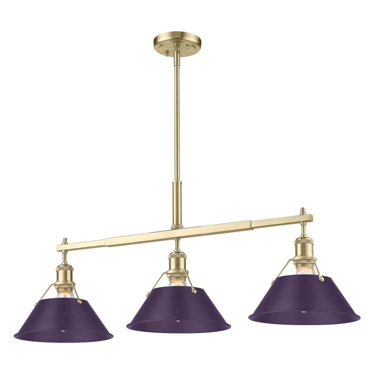 Orwell 3-light Island Light in Brushed Champagne Brass and Exotic Purple shade
