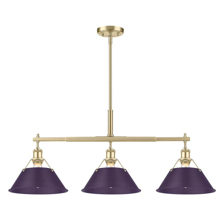 Orwell 3-light Island Light in Brushed Champagne Brass and Exotic Purple shade - Image 2