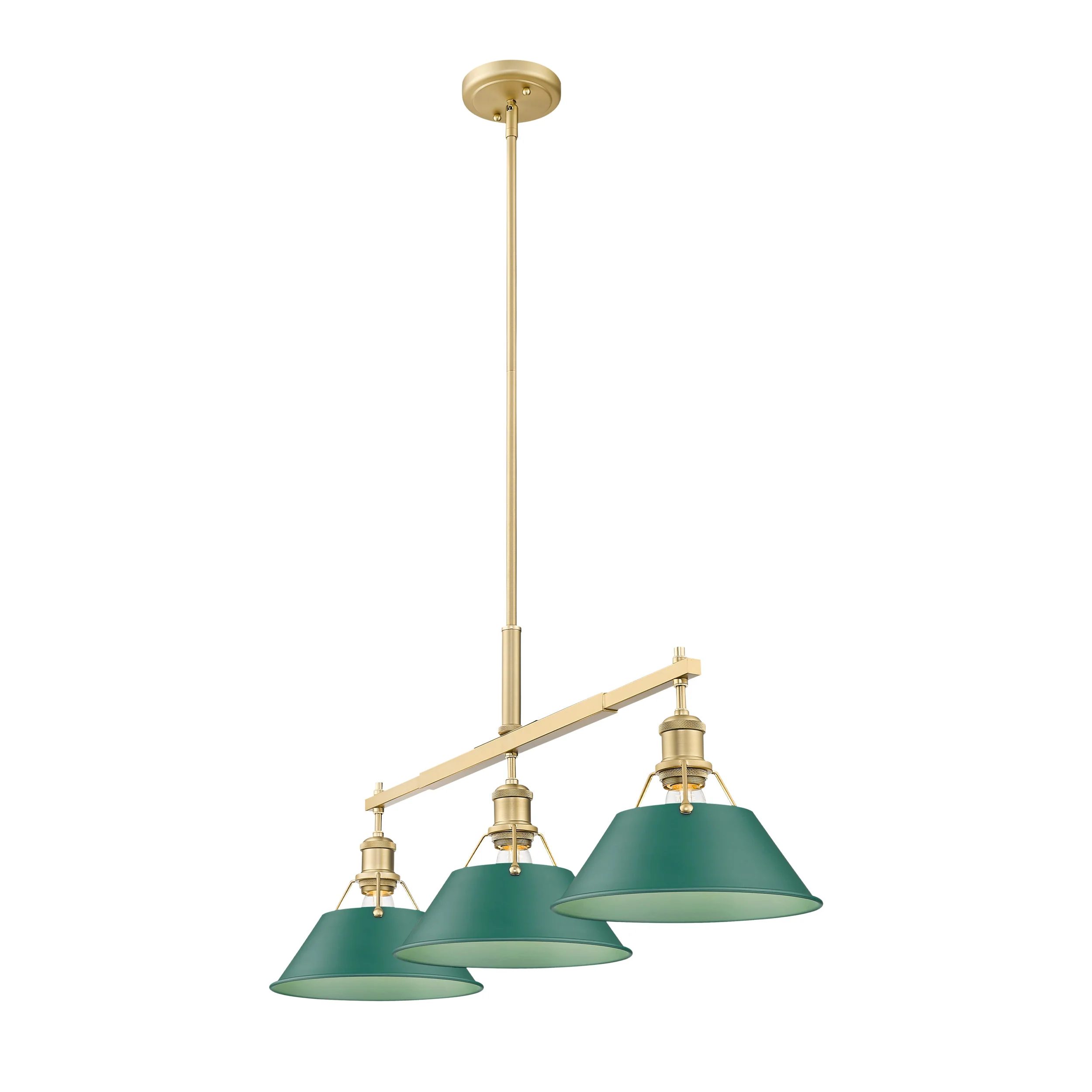 Orwell 3-light Island Light in Brushed Champagne Brass and Pine Green shade - Image 2