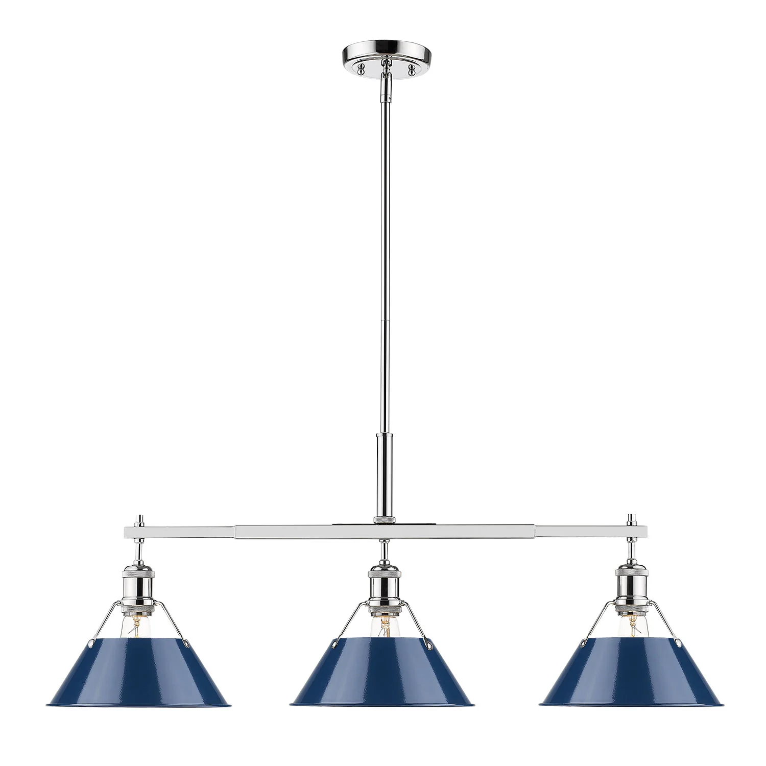 Orwell 3-light Island Light in Chrome and Navy Blue shade - Image 2