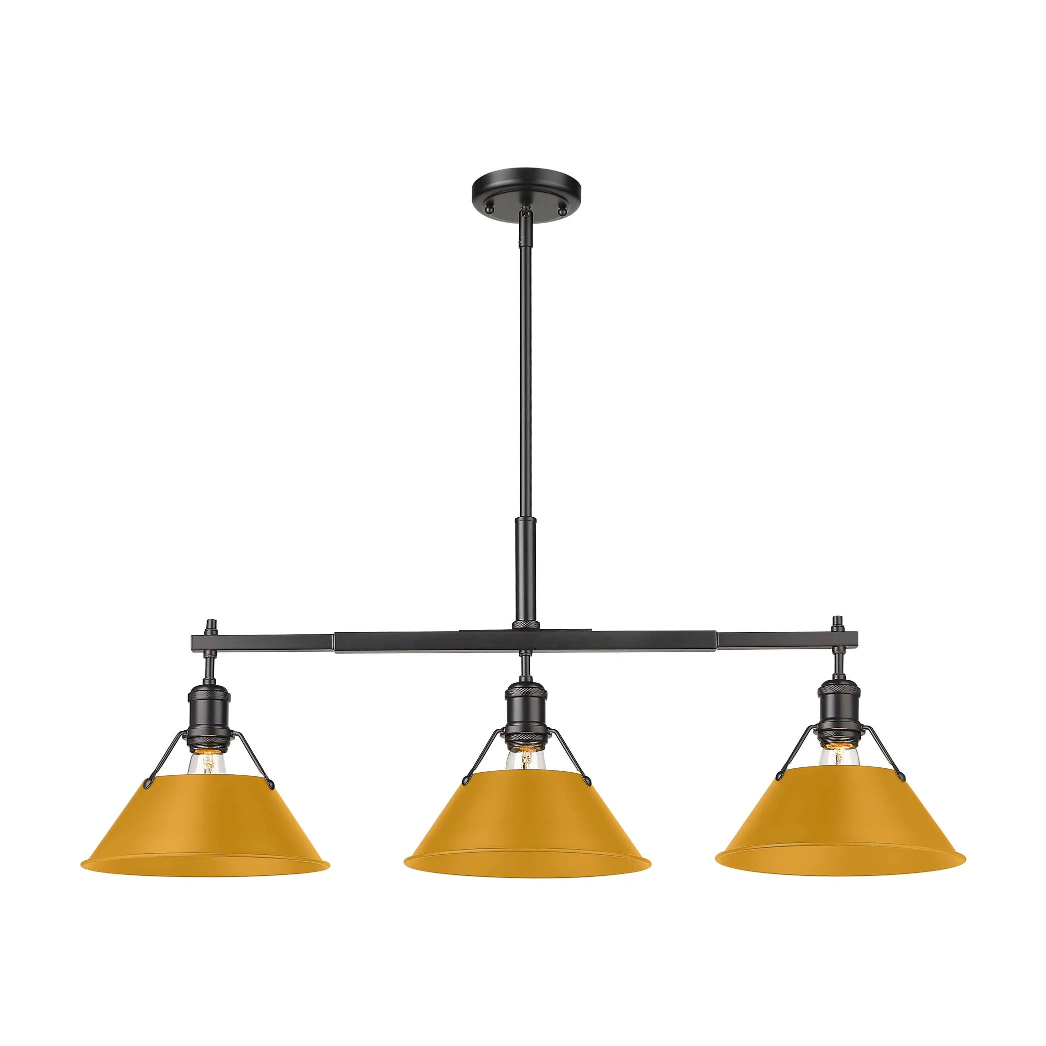 Orwell 3-light Island Light in Matte Black and Auric Yellow shade