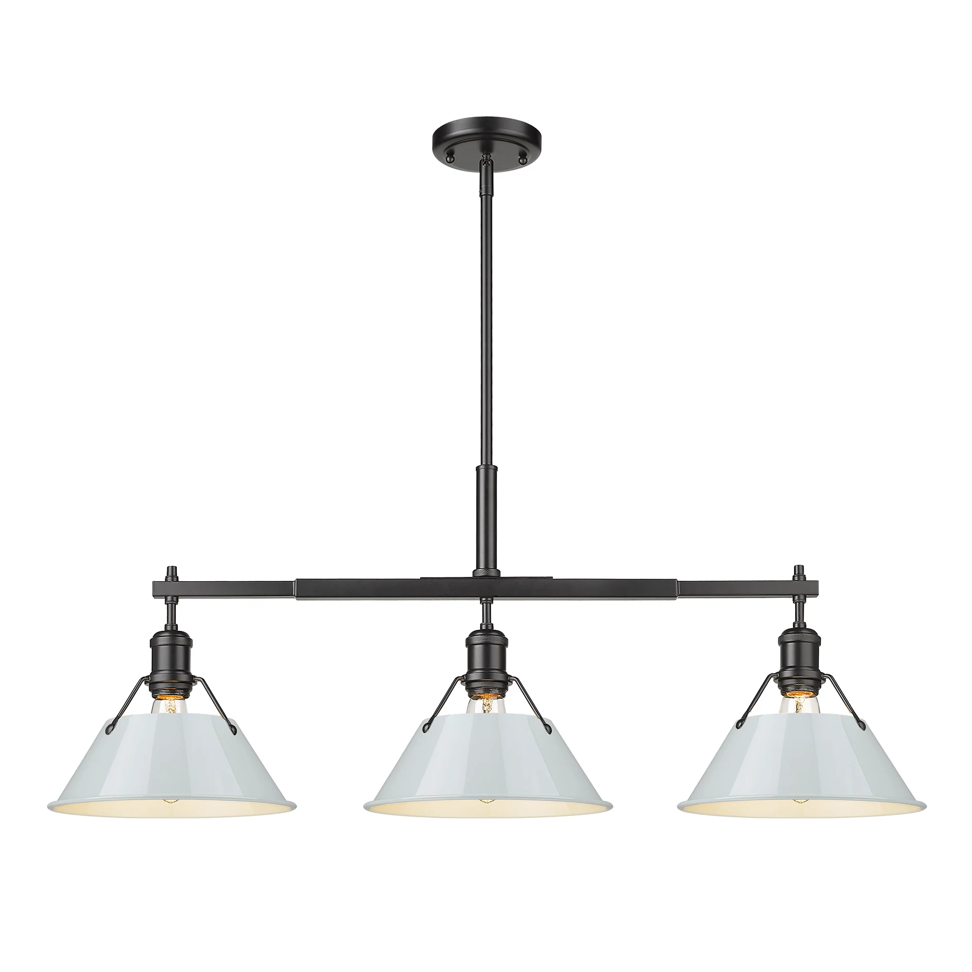 Orwell 3-light Island Light in Matte Black and Dusky Blue shade