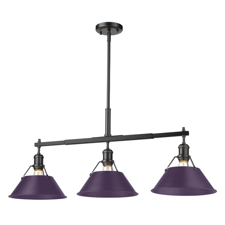 Orwell 3-light Island Light in Matte Black and Exotic Purple shade