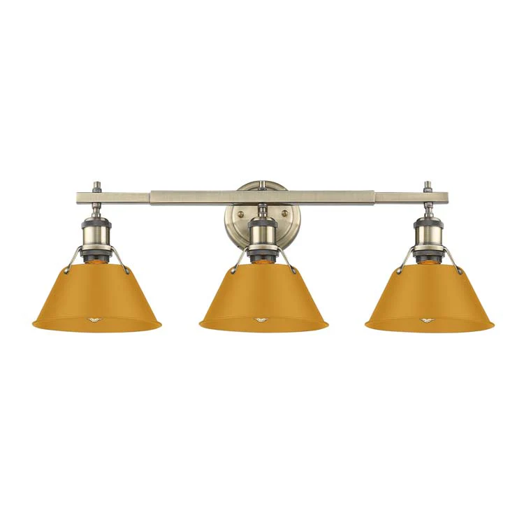 Orwell 3-light Vanity in Aged Brass and Auric Yellow shade