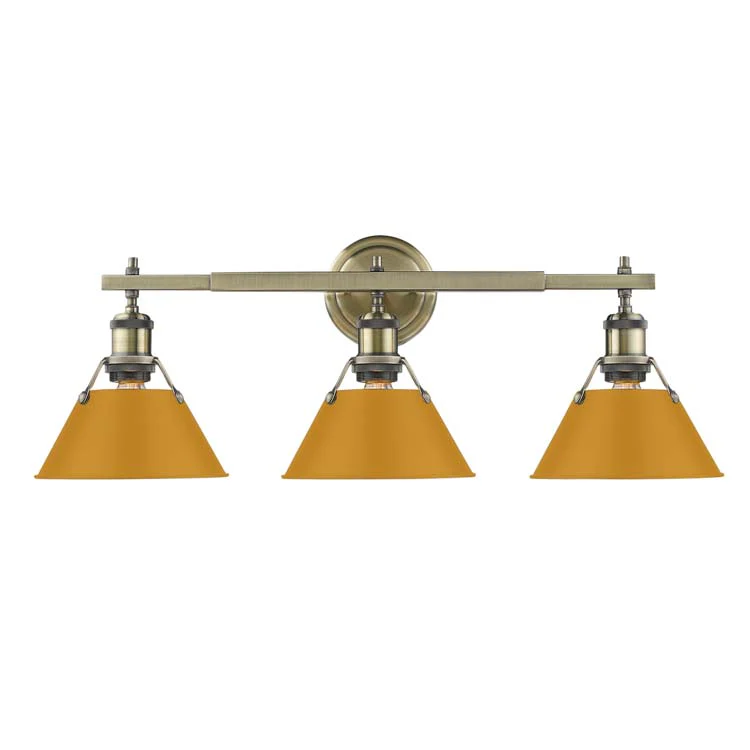 Orwell 3-light Vanity in Aged Brass and Auric Yellow shade - Image 2