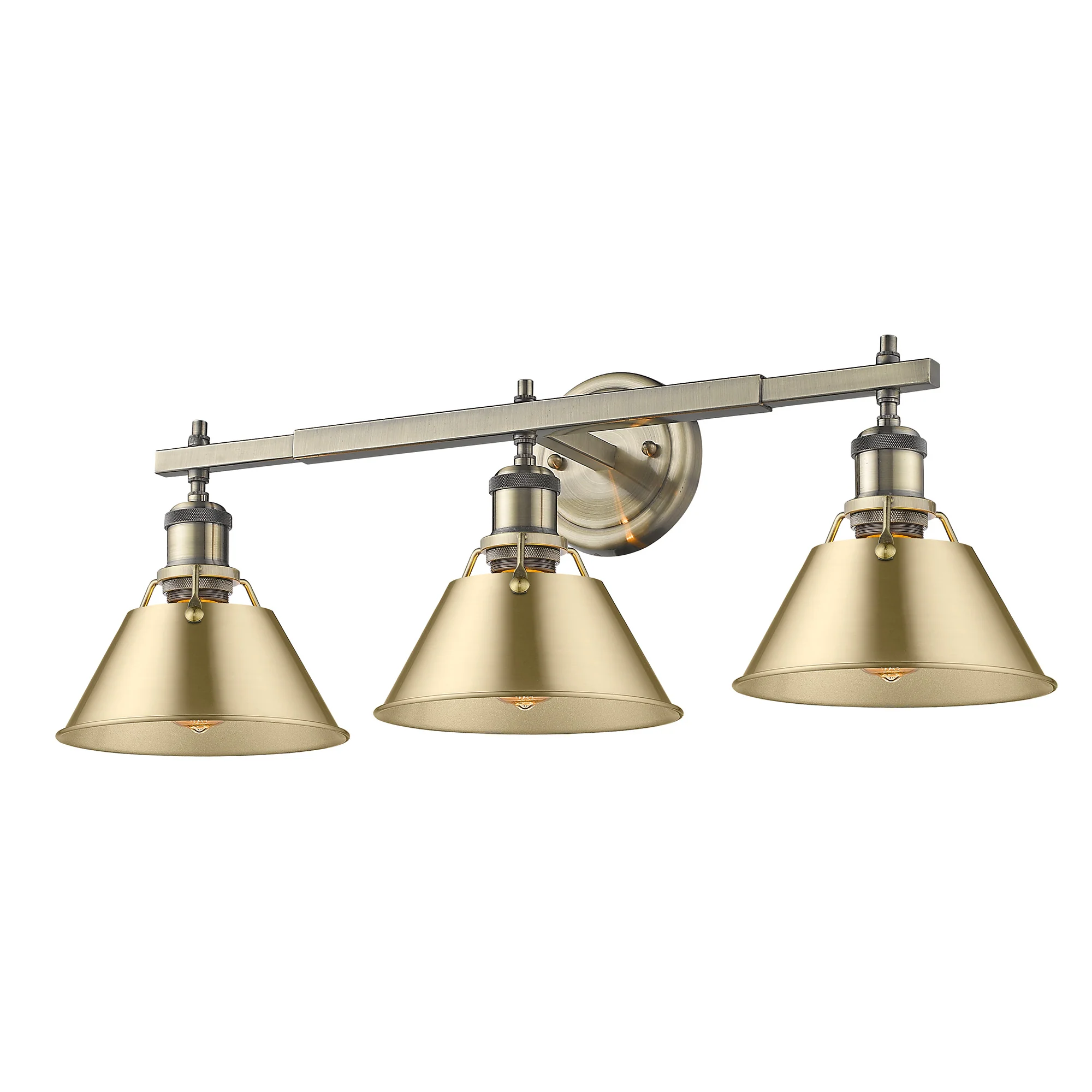Orwell 3-light Vanity in Aged Brass and Brushed Champagne Brass shade