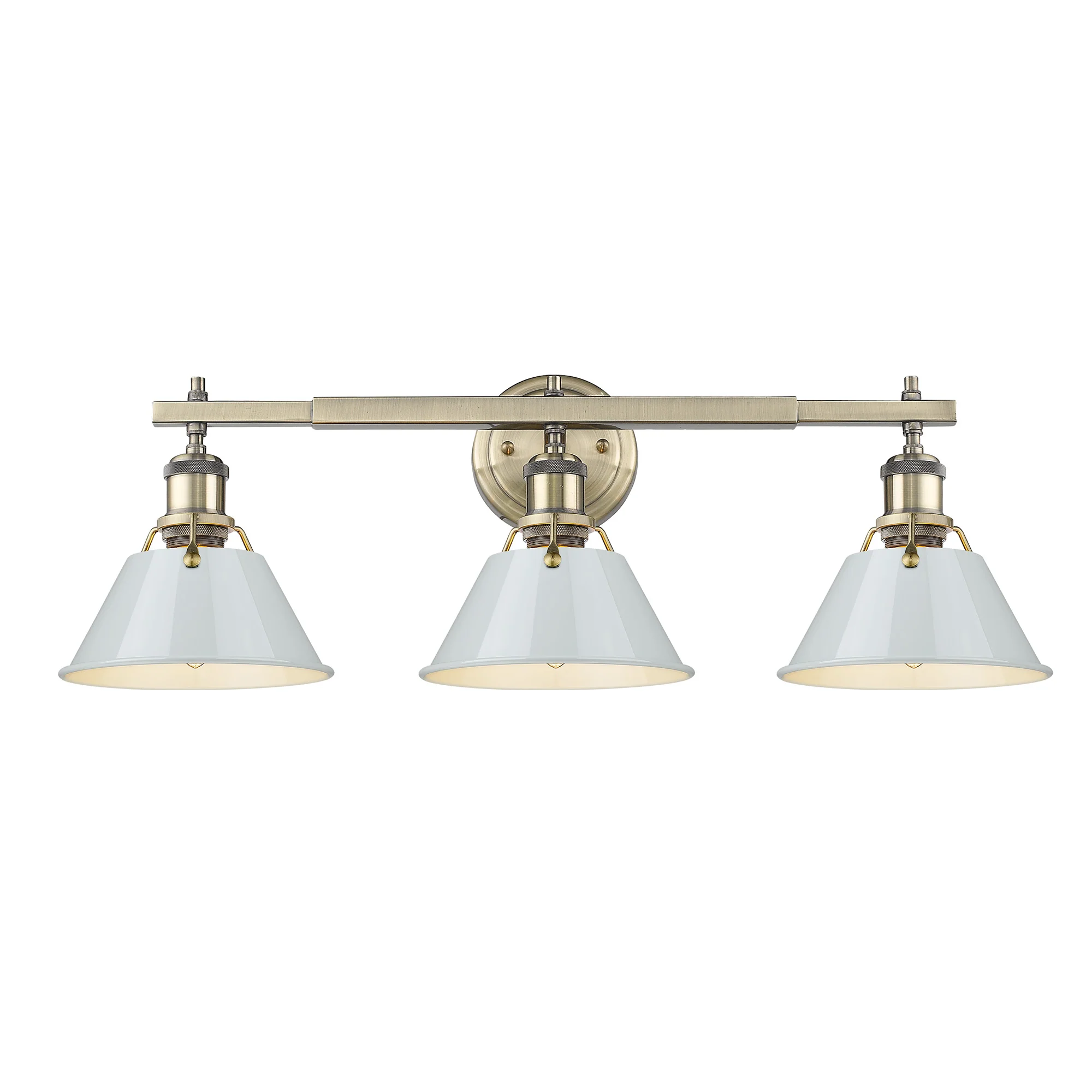 Orwell 3-light Vanity in Aged Brass and Dusky Blue shade - Image 2