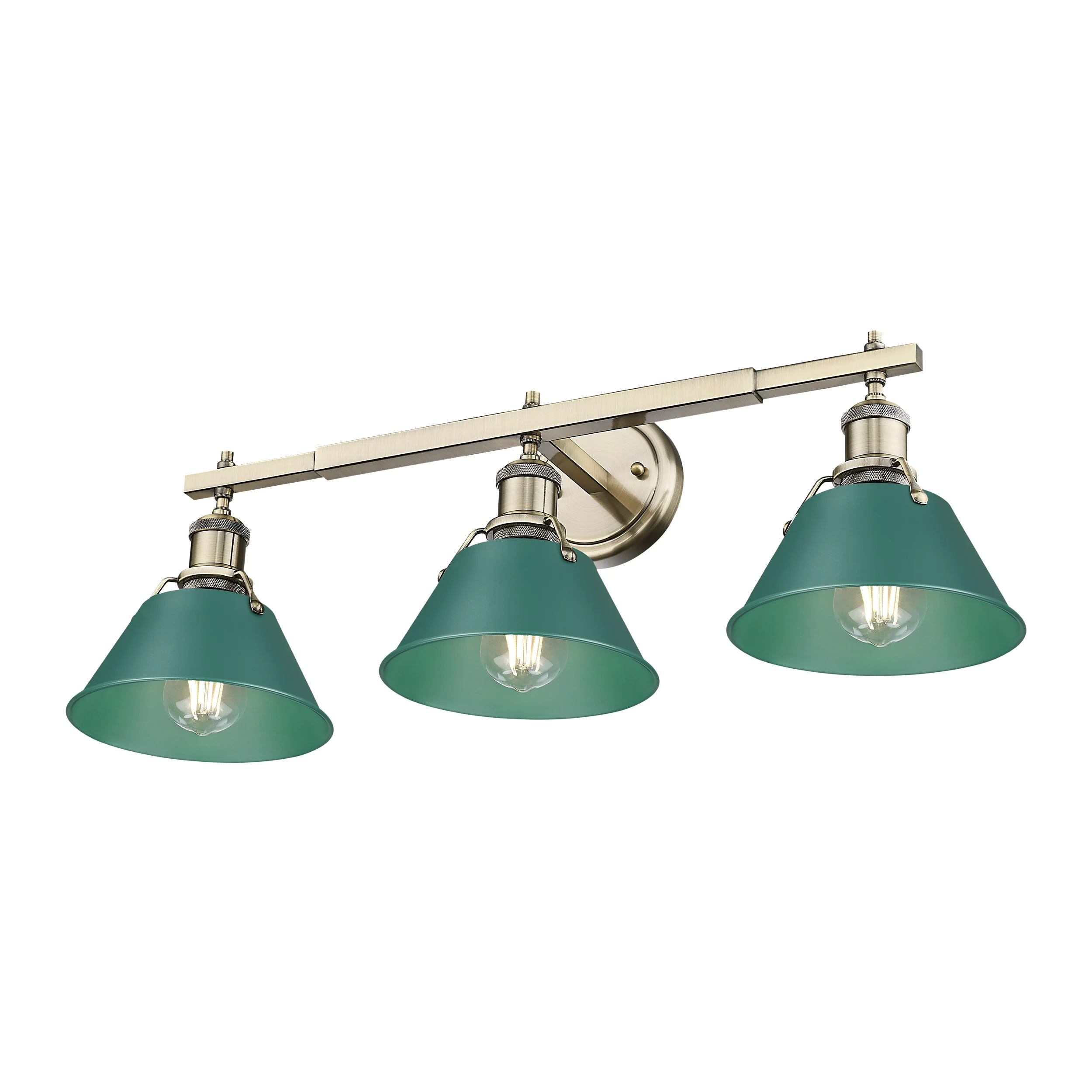 Orwell 3-light Vanity in Aged Brass and Pine Green shade