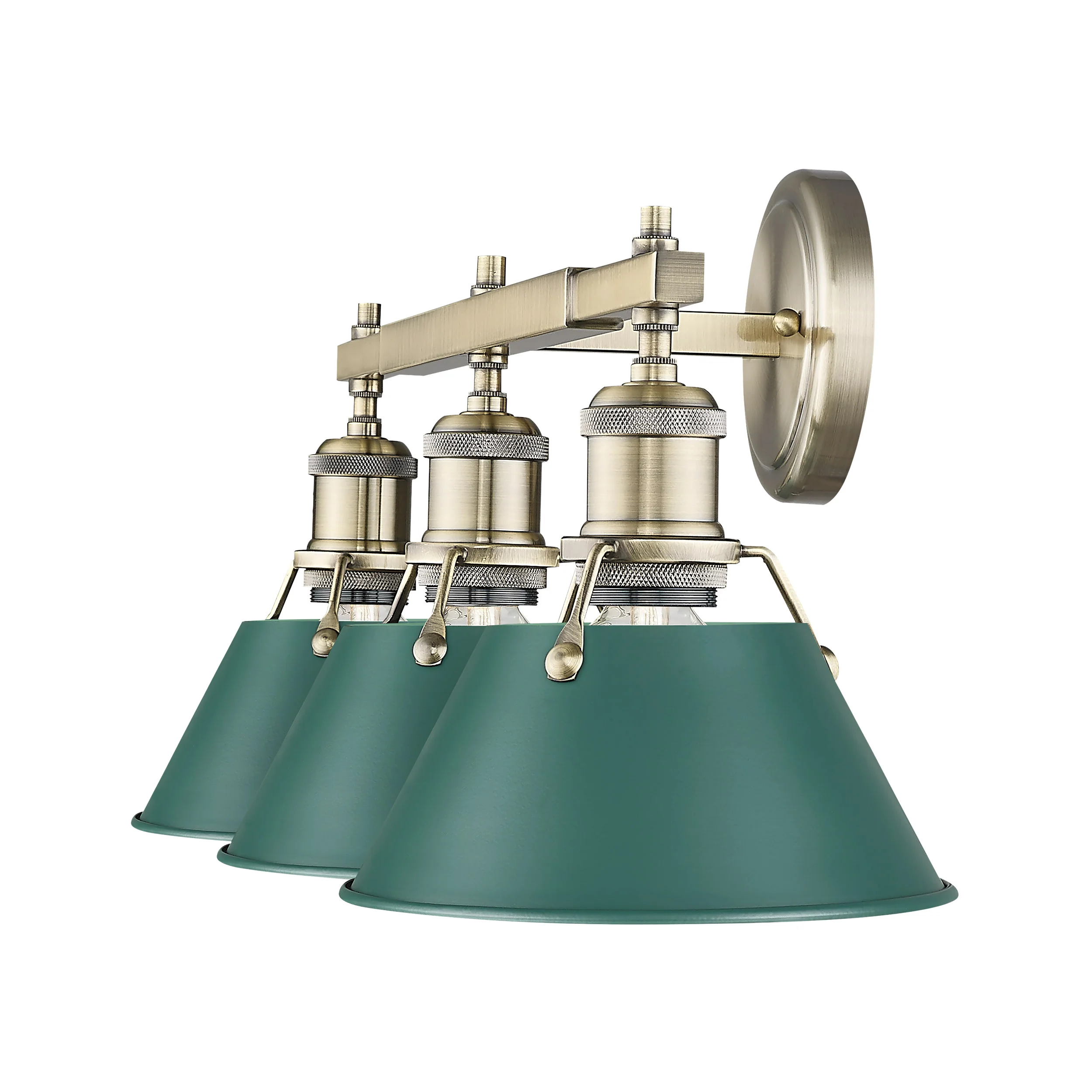 Orwell 3-light Vanity in Aged Brass and Pine Green shade - Image 3