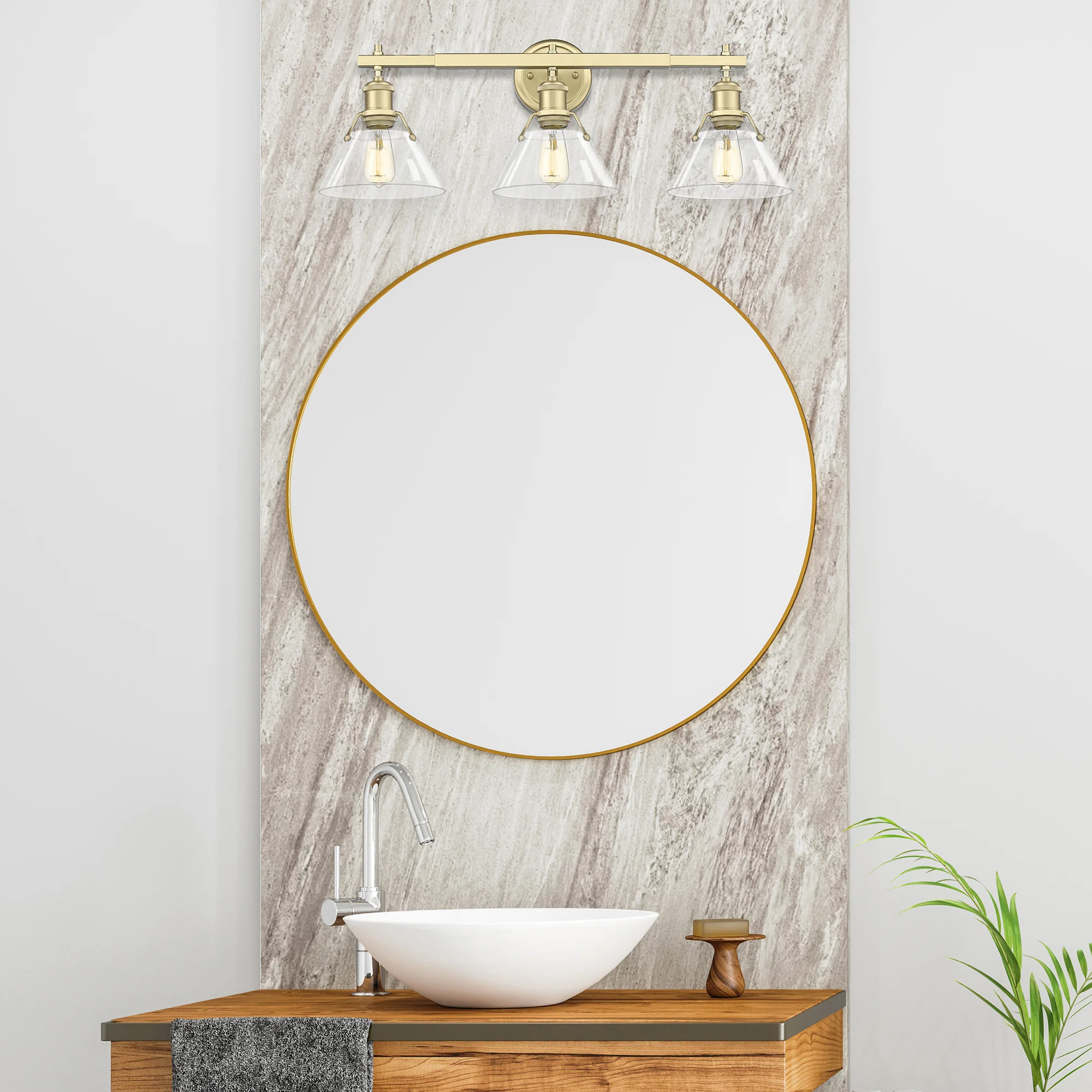 Orwell 3-light Vanity in Brushed Champagne Brass and Clear Glass - Image 3