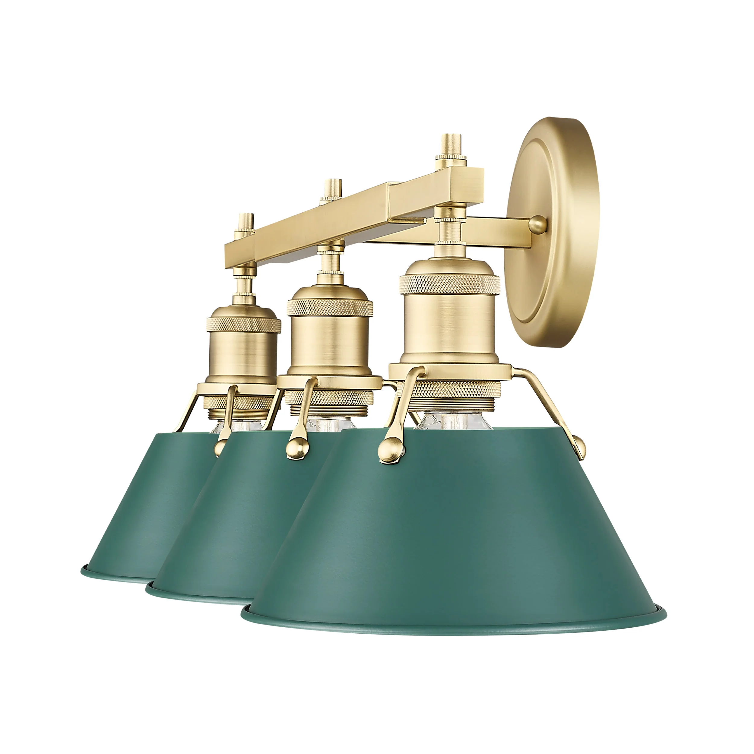 Orwell 3-light Vanity in Brushed Champagne Brass and Pine Green shade - Image 3