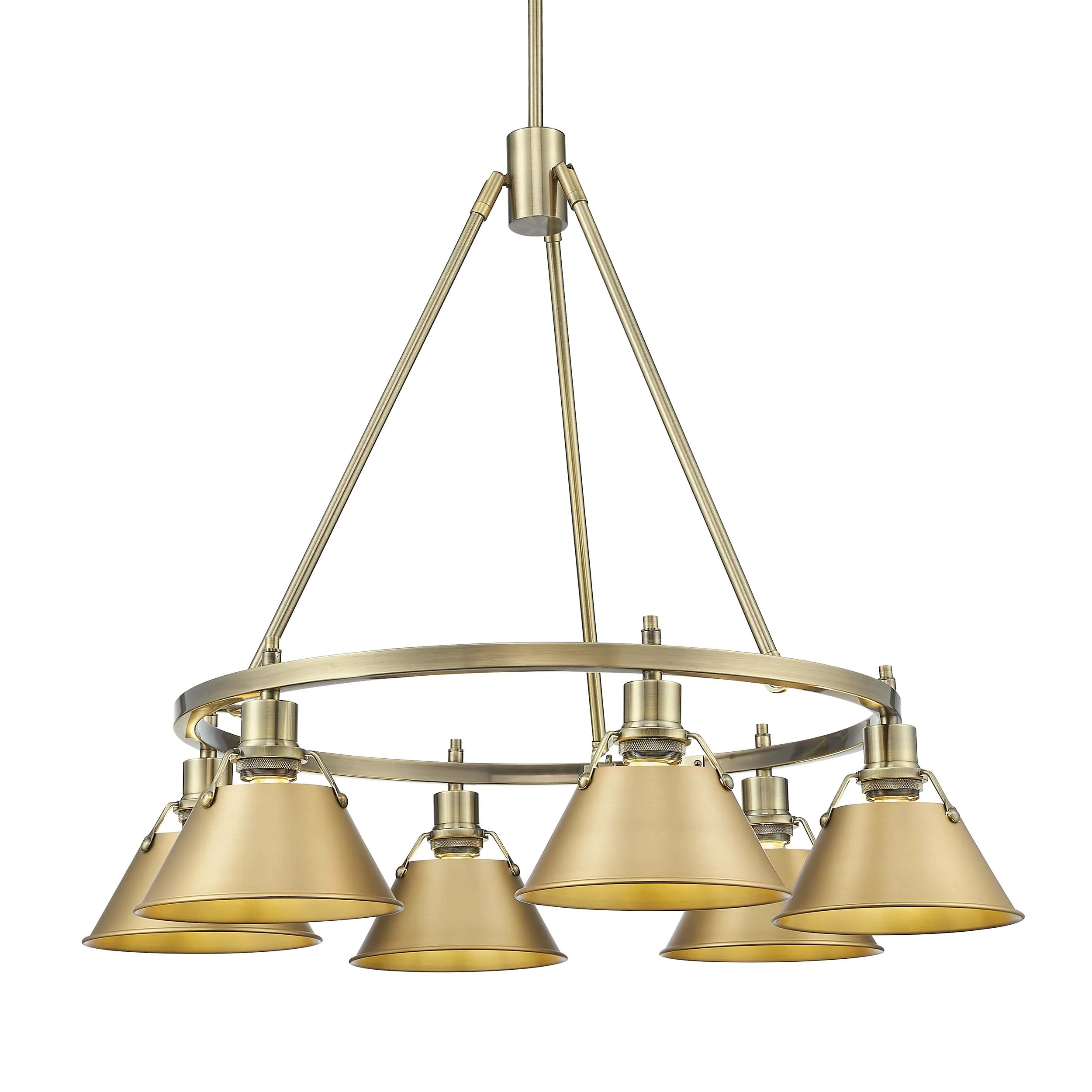 Orwell 6-light Chandelier in Aged Brass and Brushed Champagne Brass shade