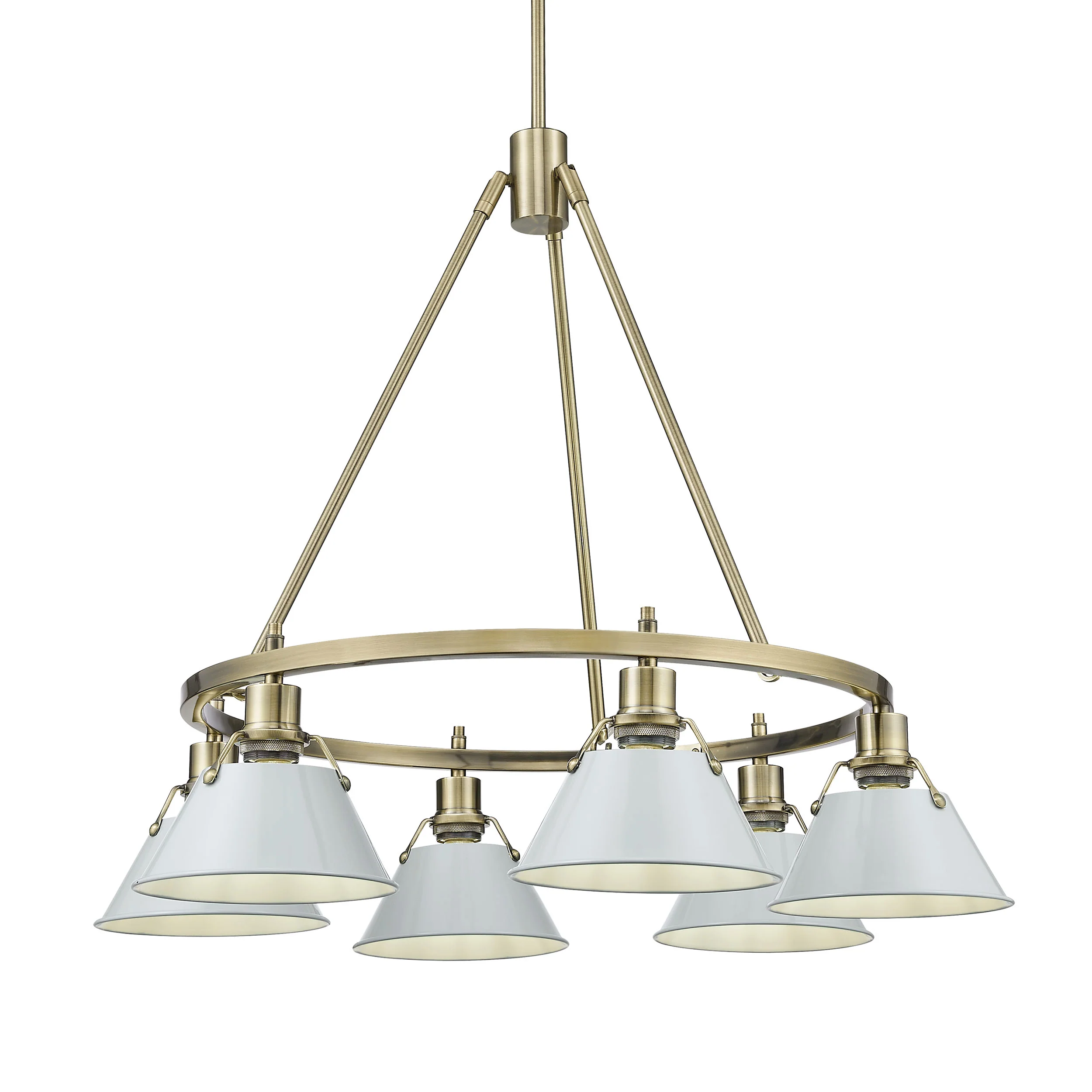 Orwell 6-light Chandelier in Aged Brass and Dusky Blue shade