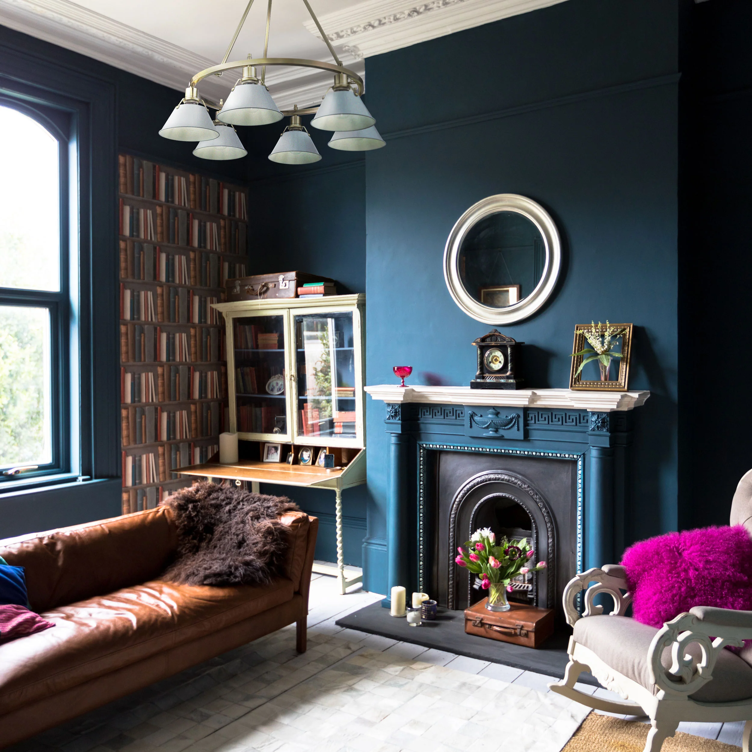 Orwell 6-light Chandelier in Aged Brass and Dusky Blue shade - Image 4
