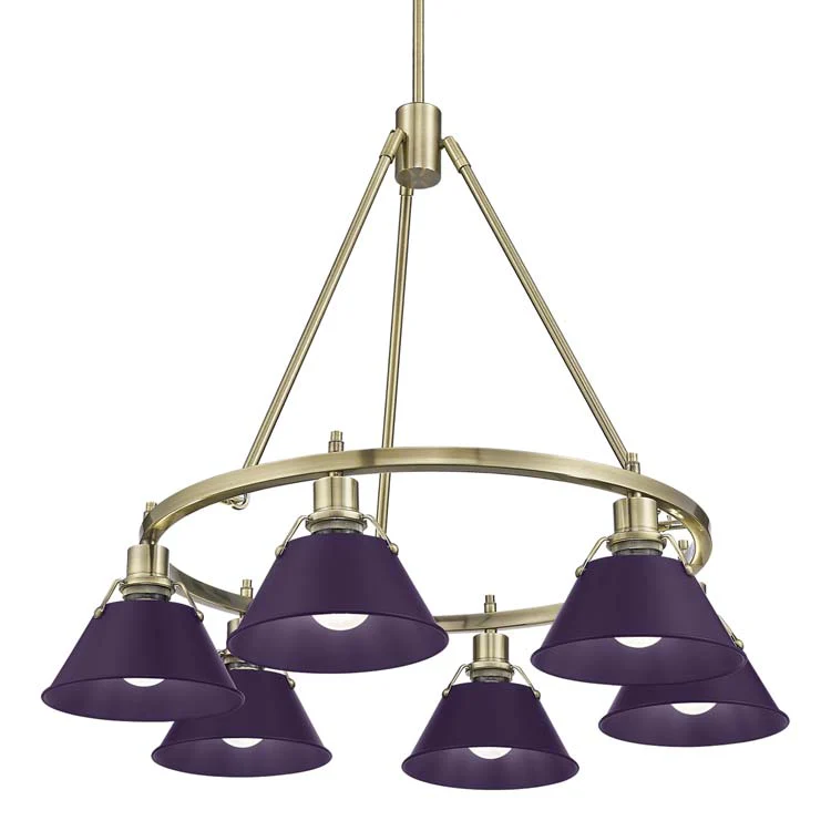 Orwell 6-light Chandelier in Aged Brass and Exotic Purple shade