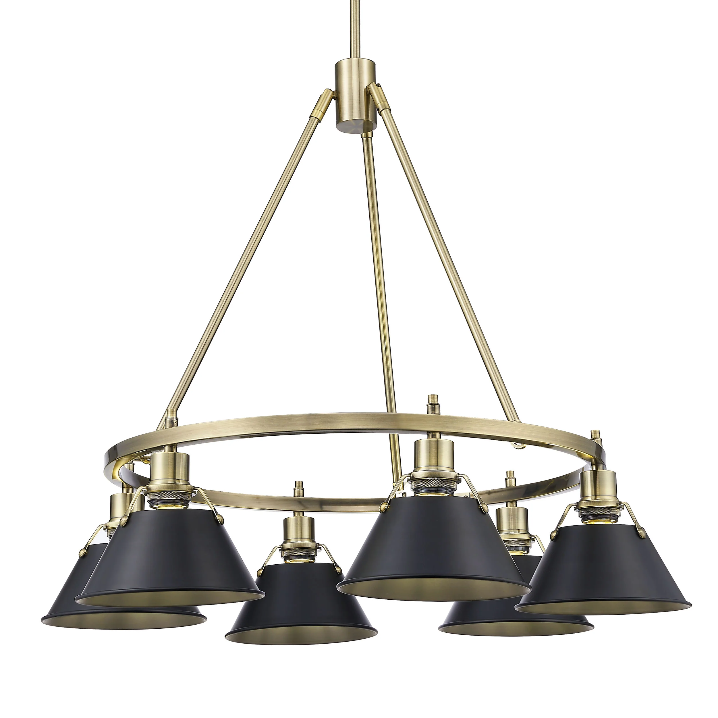 Orwell 6-light Chandelier in Aged Brass and Matte Black shade