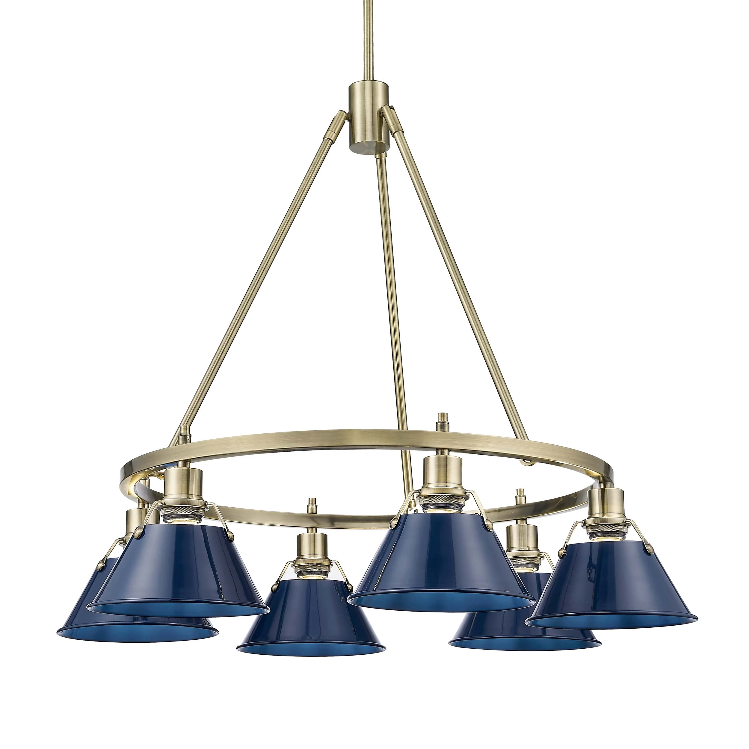 Orwell 6-light Chandelier in Aged Brass and Navy Blue shade