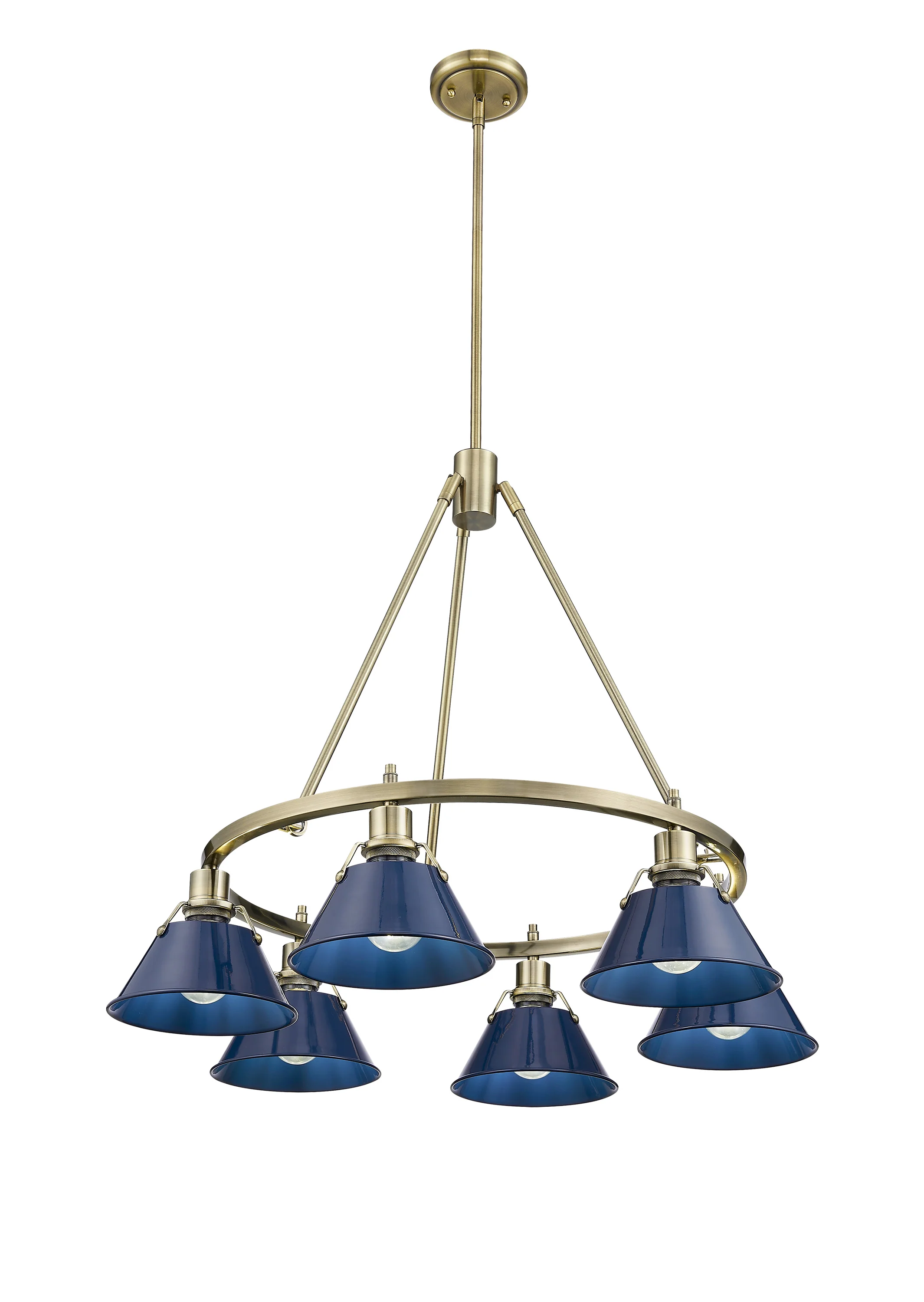 Orwell 6-light Chandelier in Aged Brass and Navy Blue shade - Image 2