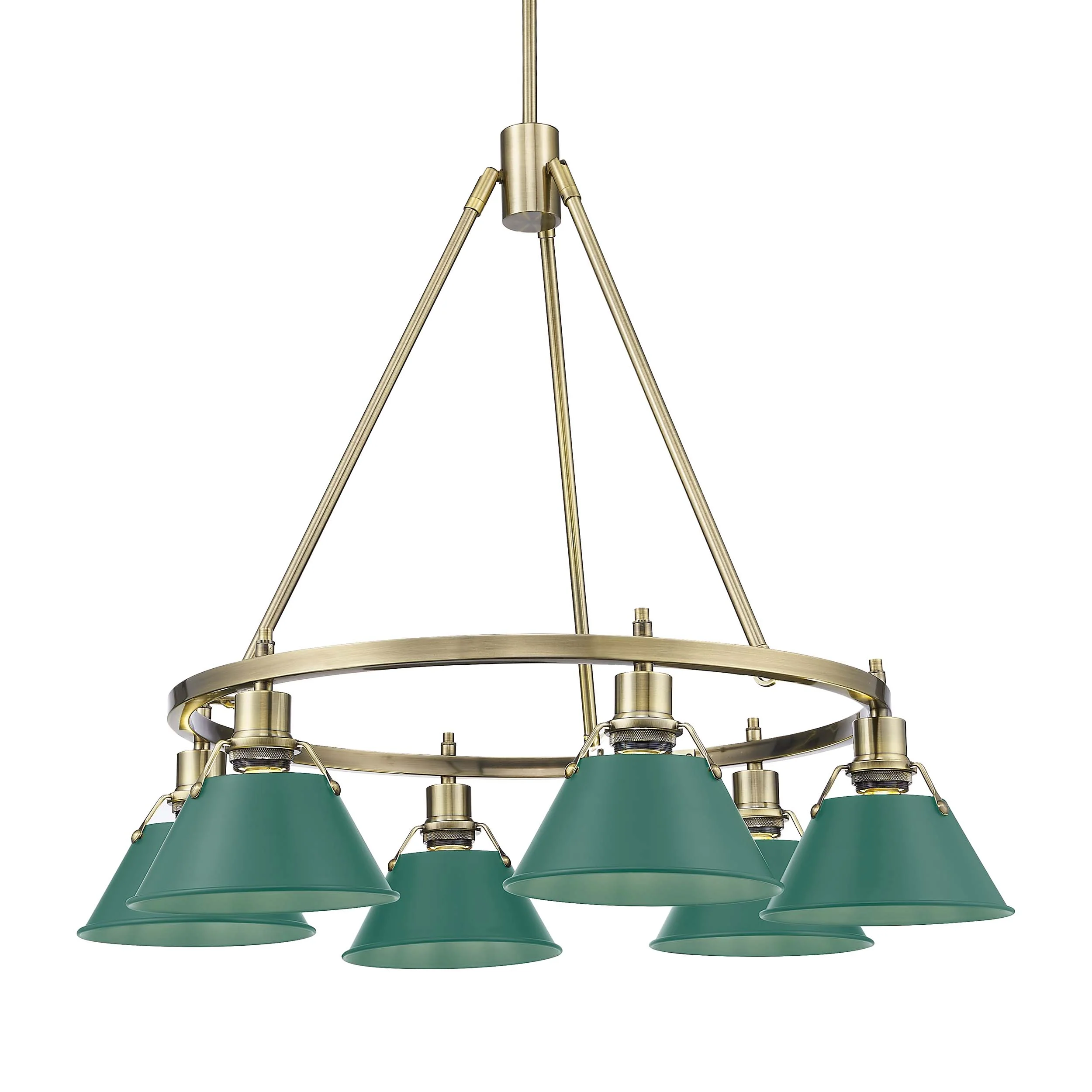 Orwell 6-light Chandelier in Aged Brass and Pine Green shade