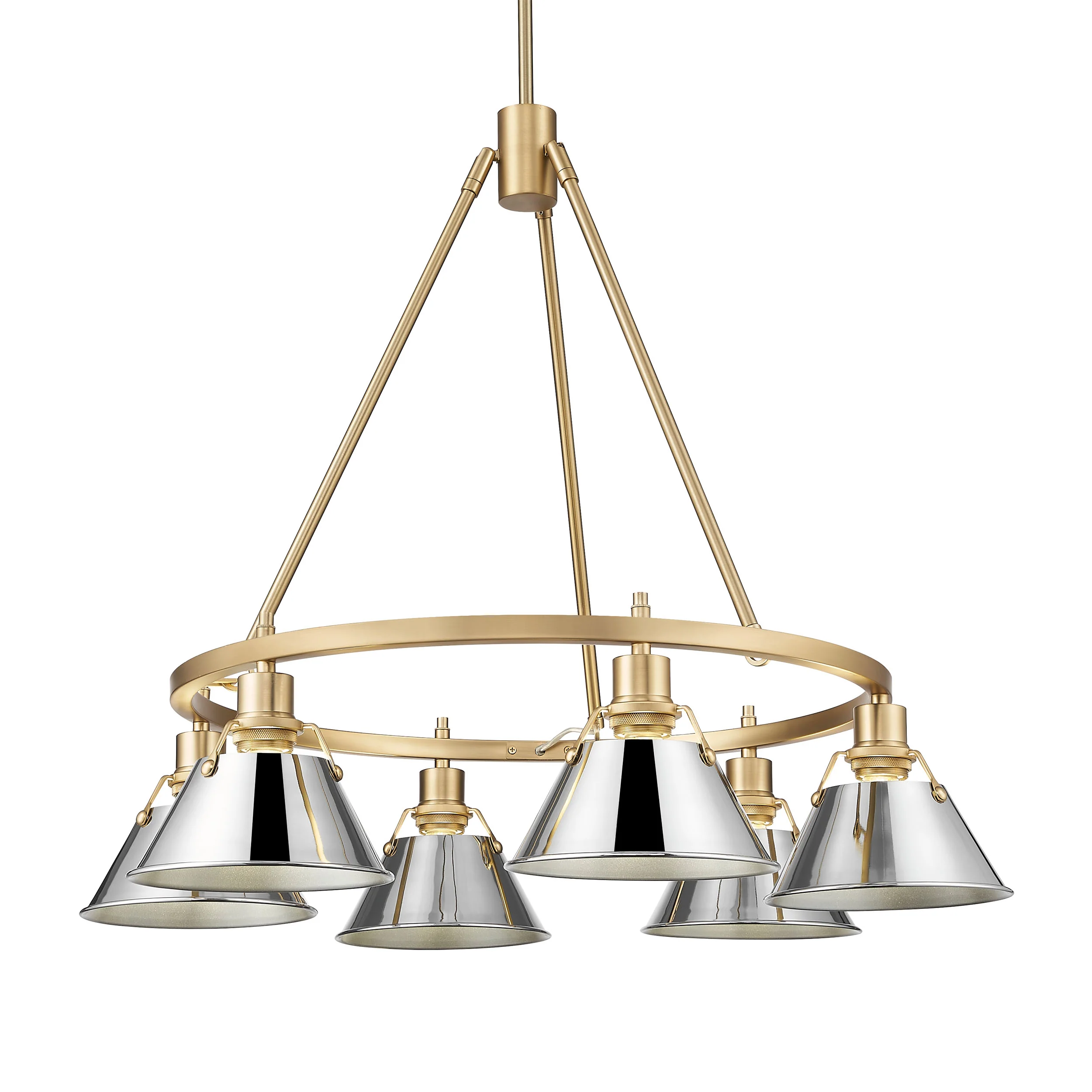 Orwell 6-light Chandelier in Brushed Champagne Brass and Chrome shade